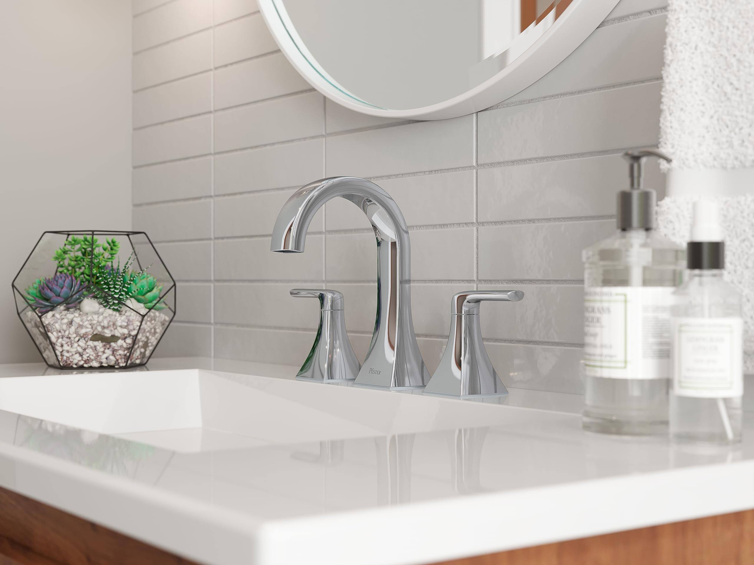 Pfister Bruxie Bathroom Sink Faucet, 8-Inch Widespread, 2-Handle, 3-Hole, Polished Chrome Finish, LF049BIEC