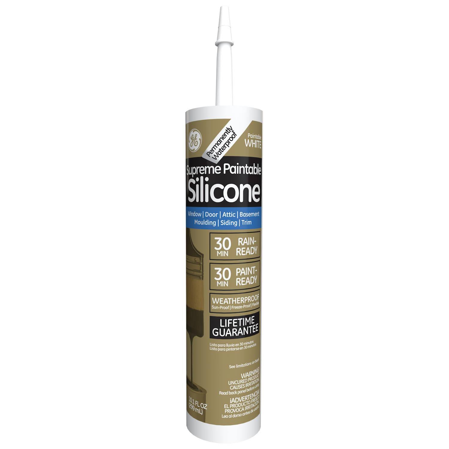 GE- Supreme Paintable Silicone Window& Door White Caulk