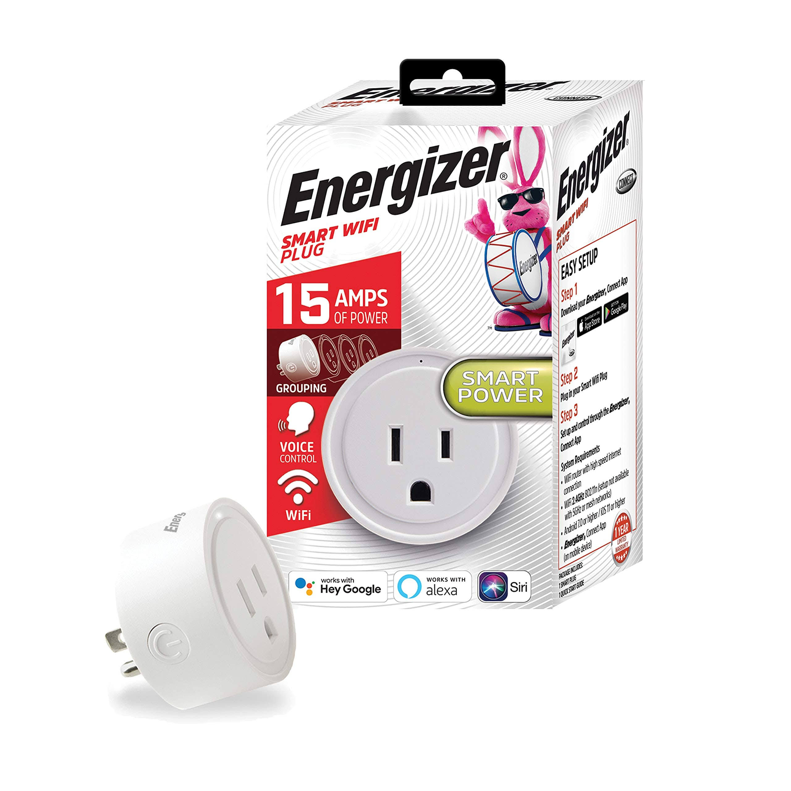 Energizer EIX3-1003-WHT 15-Amp Smart Wi-Fi Plug (Single)