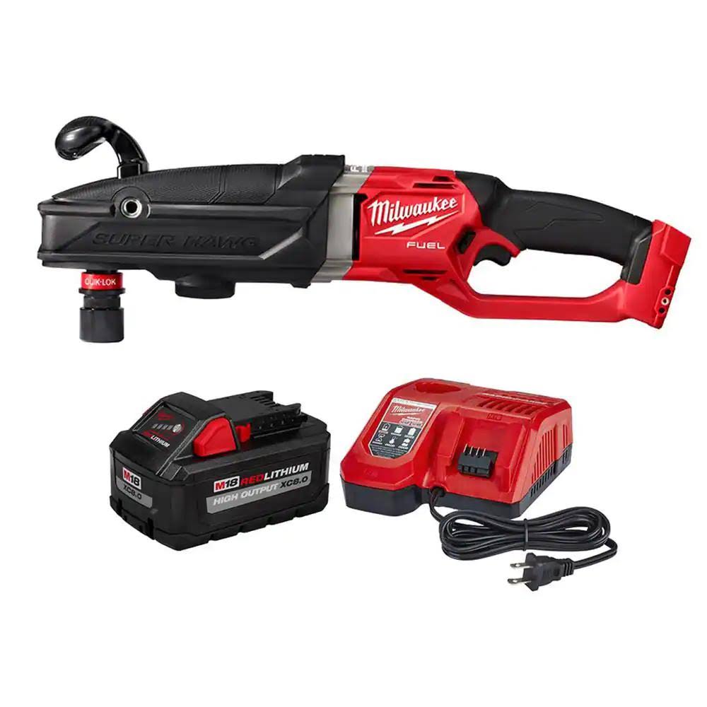 Milwaukee M18 Fuel 18V Lithium-Ion Brushless Cordless Gen 2 Super Hawg 7/16 in. Right Angle Drill with Battery and Charger