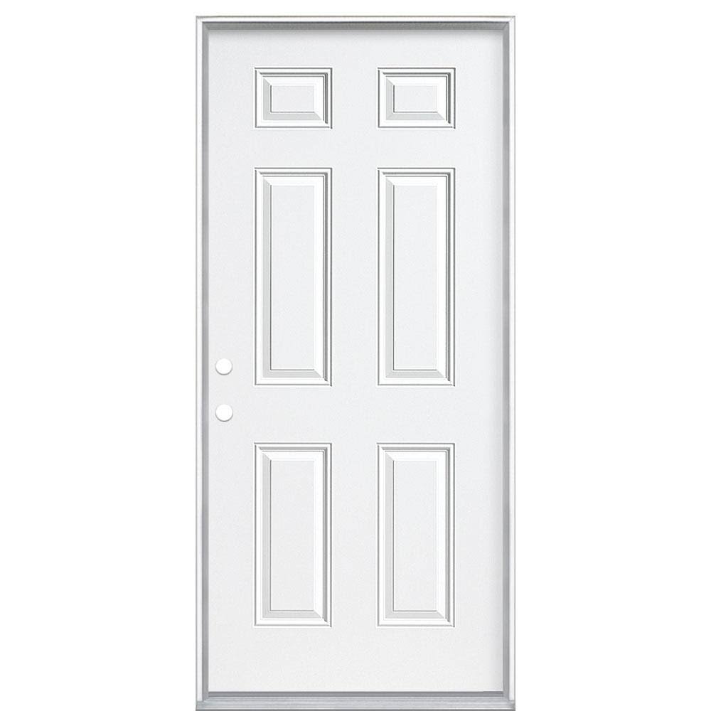 Masonite 36 in. x 80 in. 6-Panel Right-Hand Inswing Primed Steel Prehung Front Exterior Door No Brickmold Primed White