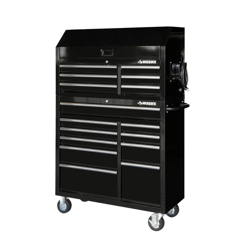 Husky 41 in. 16-Drawer Tool Chest and Cabinet Combo in Gloss Black