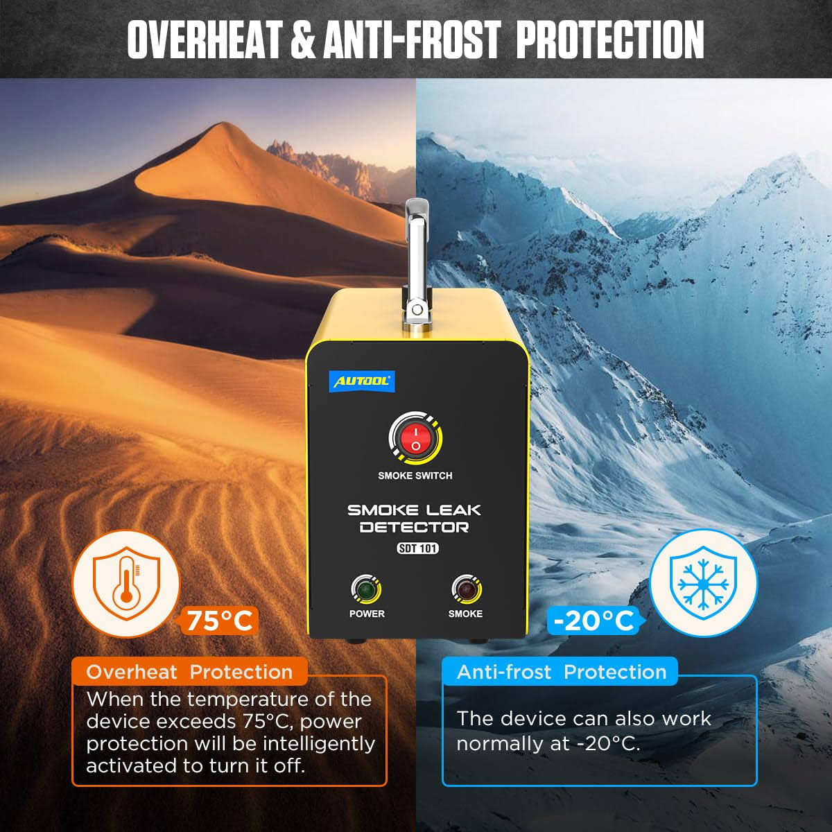 AUTOOL Automotive Smoke Machine Leak Detector,Evap Vacuum Smoke Diagnostic Tester,Pipeline Fuel Leakage Detector Compatible with 12V Cars, Trucks,