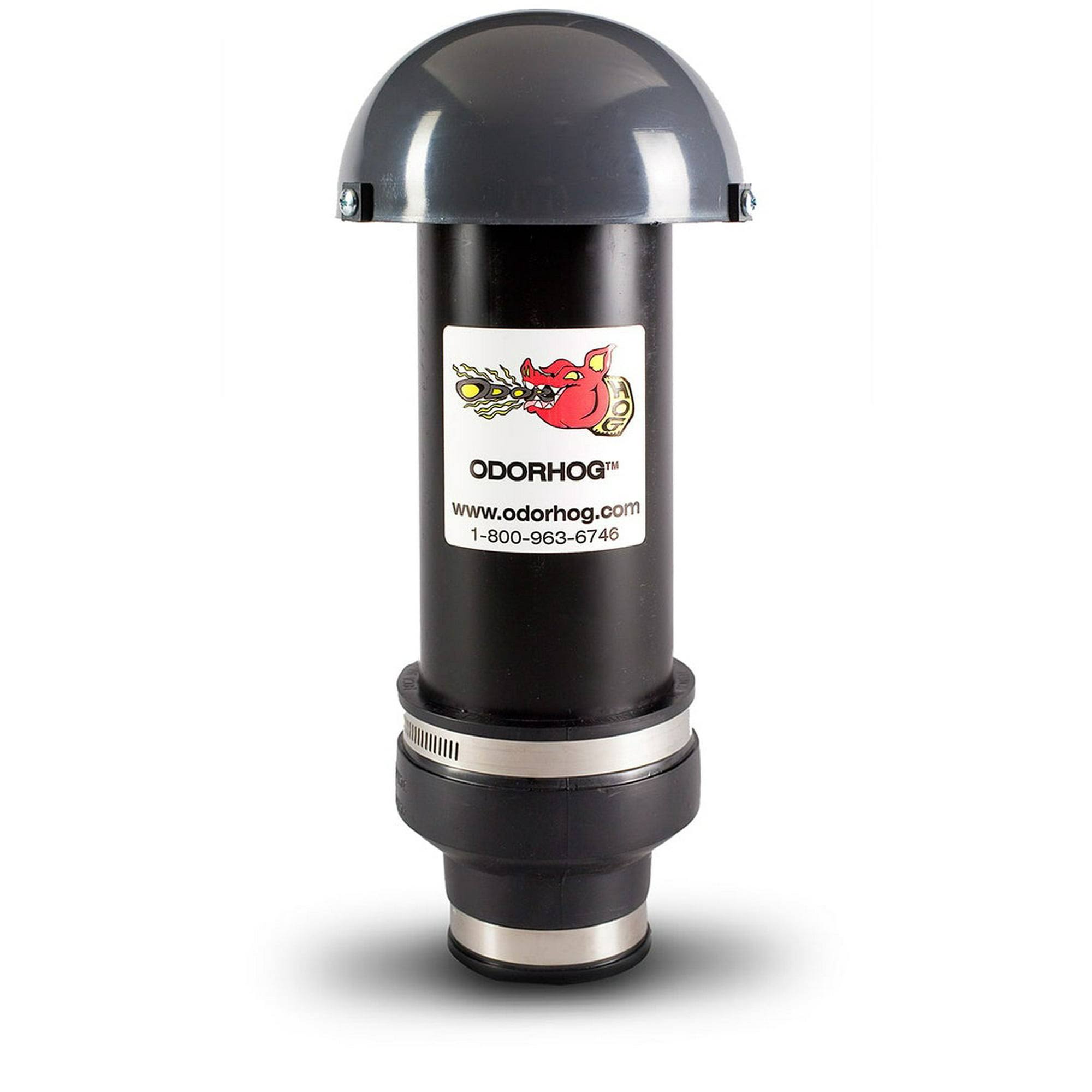 OdorHog Clamp on Vent Stack Pipe Filter 2 inch, Black ABS with Mushroom Cap, Removes Outdoor Septic and Sewer Odor Problems, Men's