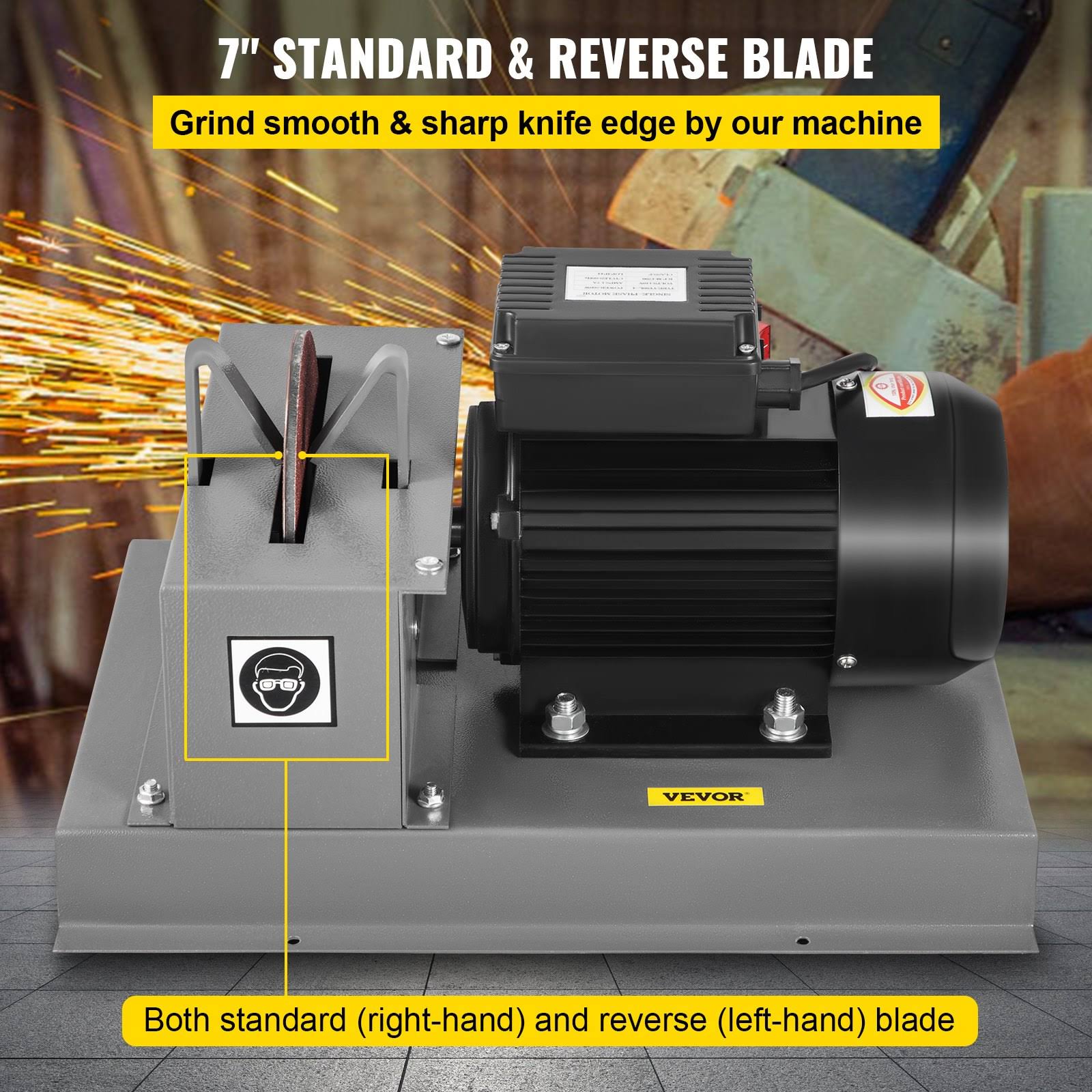 VEVOR Lawnmower Blade Grinder 2/3 HP 1700 RPM Motor with 7'' Diameter Standard & Reverse Wheel 30 & 40 Grinding Degree Steel Mower Sharper for