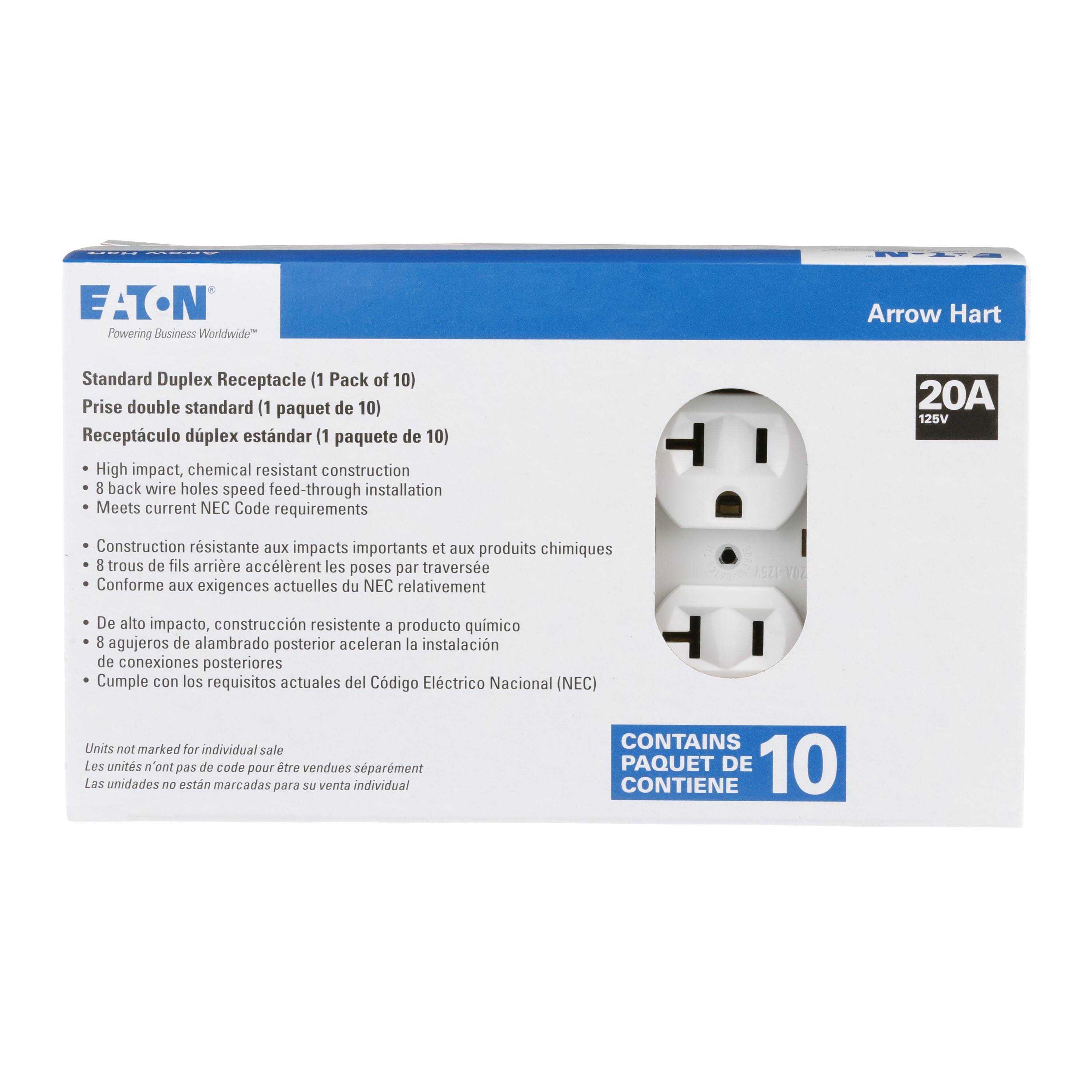 Eaton White 20-Amp Duplex Commercial Outlet (10-Pack)
