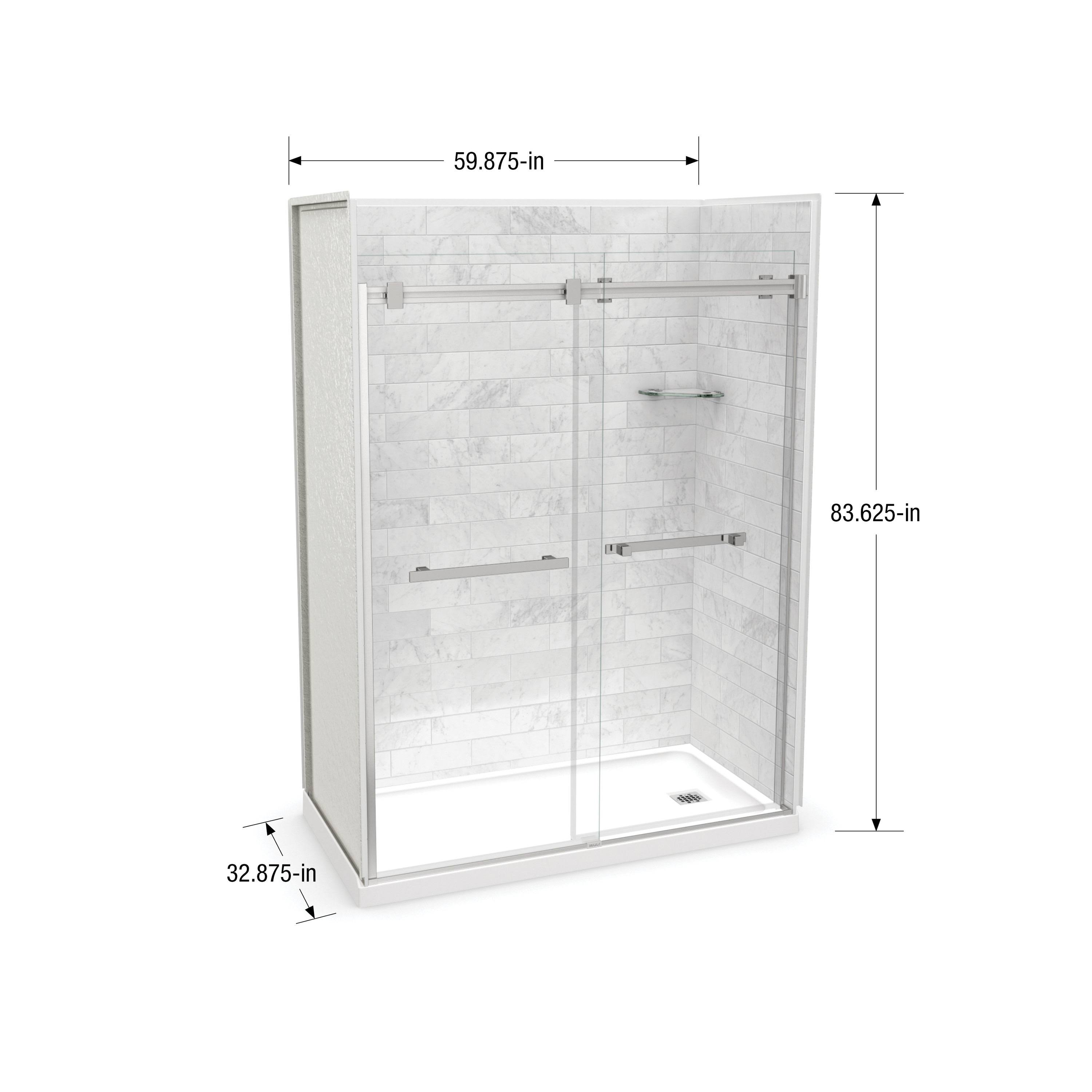 Maax Utile Marble Carrara 5-Piece 32-in x 60-in x 83-in Base/Wall/Door Rectangular Alcove Shower Kit (Right Drain) Drain Included in White