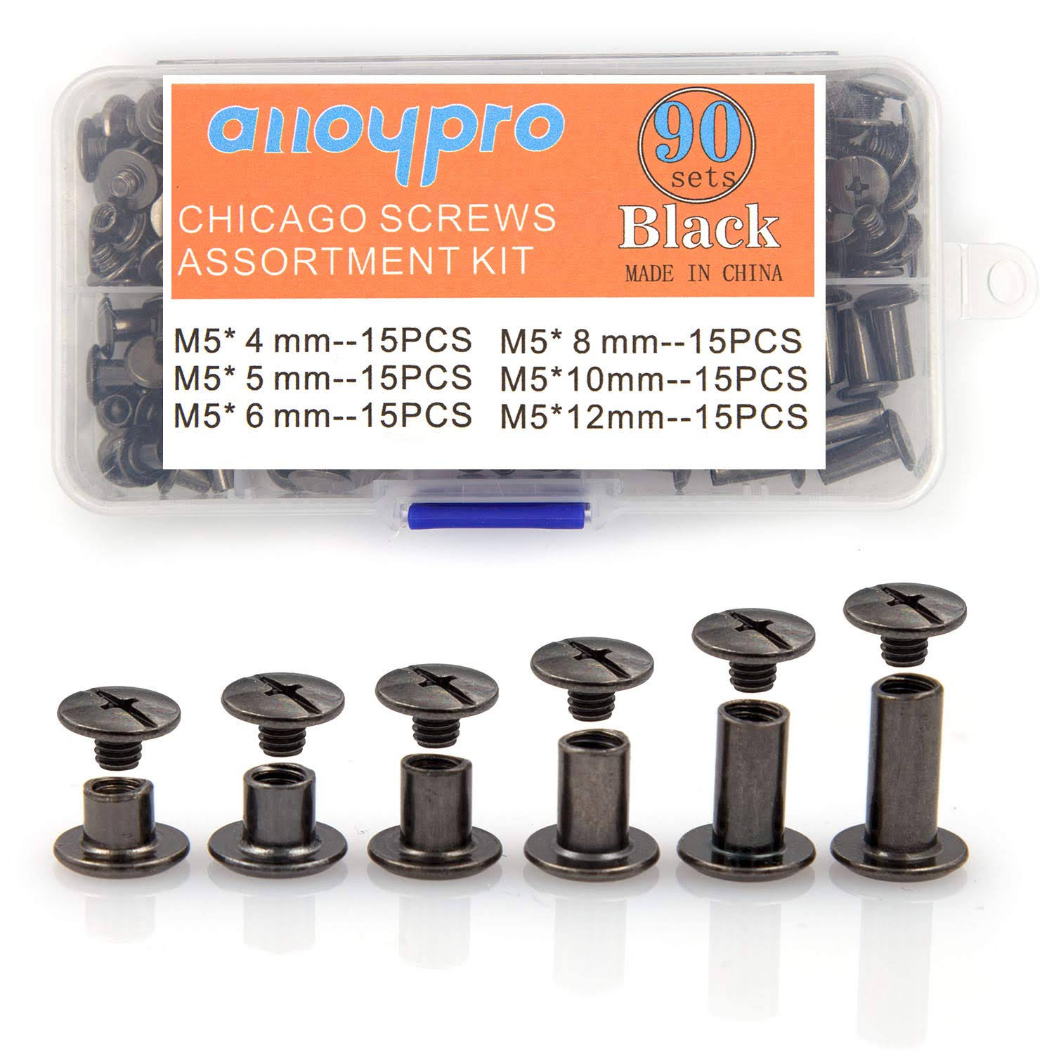 Alloypro Gun Metal Chicago Binding Screws Assorted Kit Nail Rivet Chicago Button DIY Leather Decoration Bookbinding Round Flat Head Stud Screw (