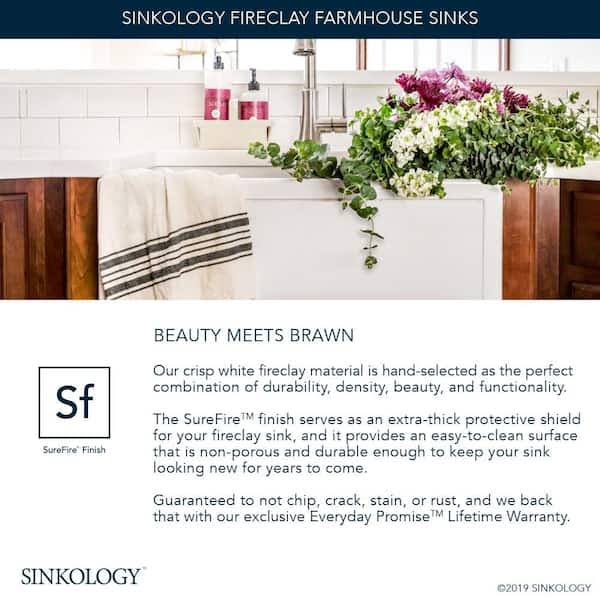 Sinkology Josephine 34 in. 3-Hole Quick-Fit Drop-In Farmhouse Single Bowl Matte Gray Fireclay Kitchen Sink