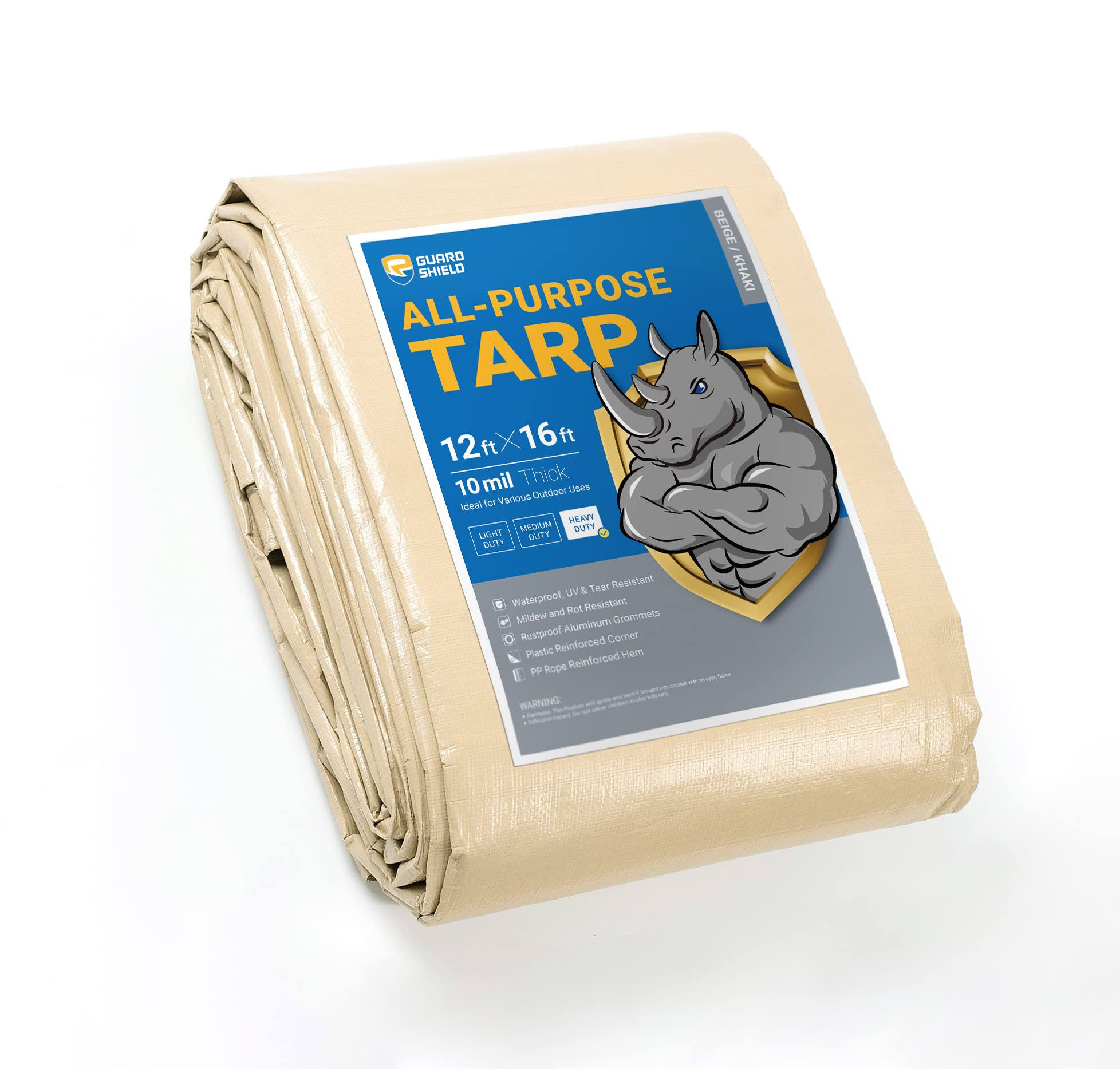 Guard Shield Beige Tarp Heavy Duty Waterproof 12x16 Feet Outdoor Poly Tarps Cover Thick UV Resistant Canopy Tarpaulin with Gromm