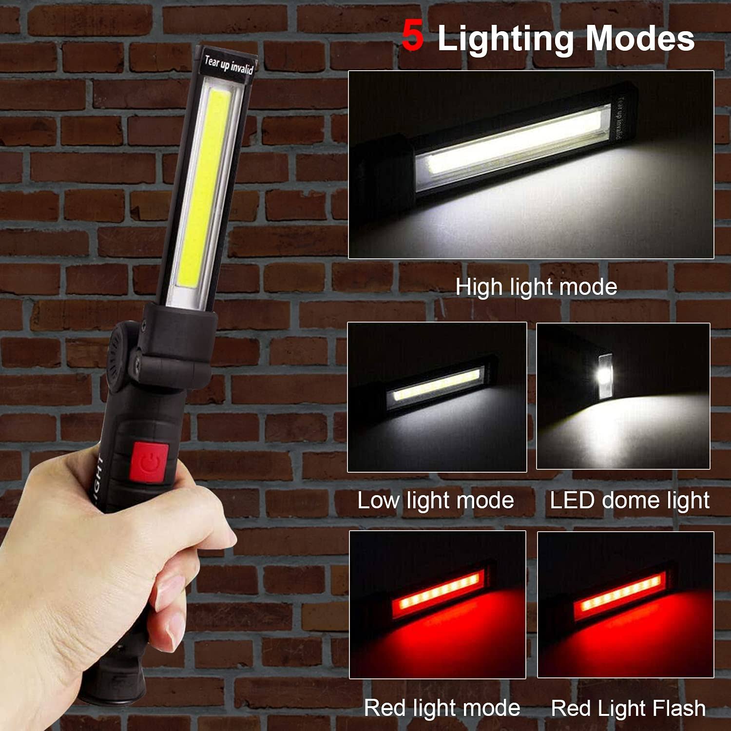 Lhotse Rechargeable Work Lights LED Work Light with Magnetic Base and Hanging Hook360rotate 5 Modes Magnetic Rechargeable Flashlights for Mechanics CA