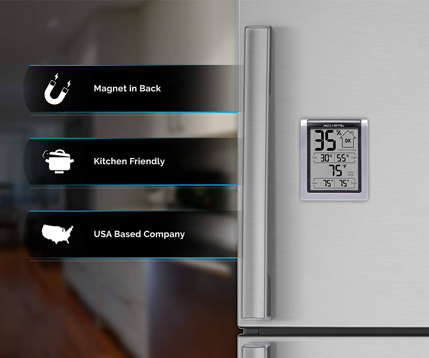 Acurite 00613 Digital Hygrometer & Indoor Thermometer Pre-Calibrated Humidity Gauge, 3