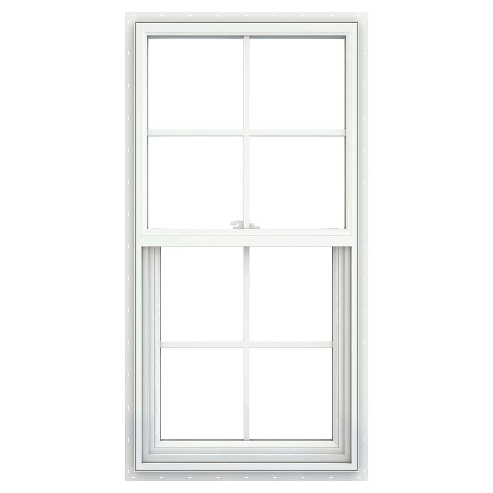 JELD-WEN V-2500 Vinyl Double Pane Double Strength New Construction Single Hung Window (Rough Opening: 24-in x 48-in; Actual: 23.5-in x 47.5-In)