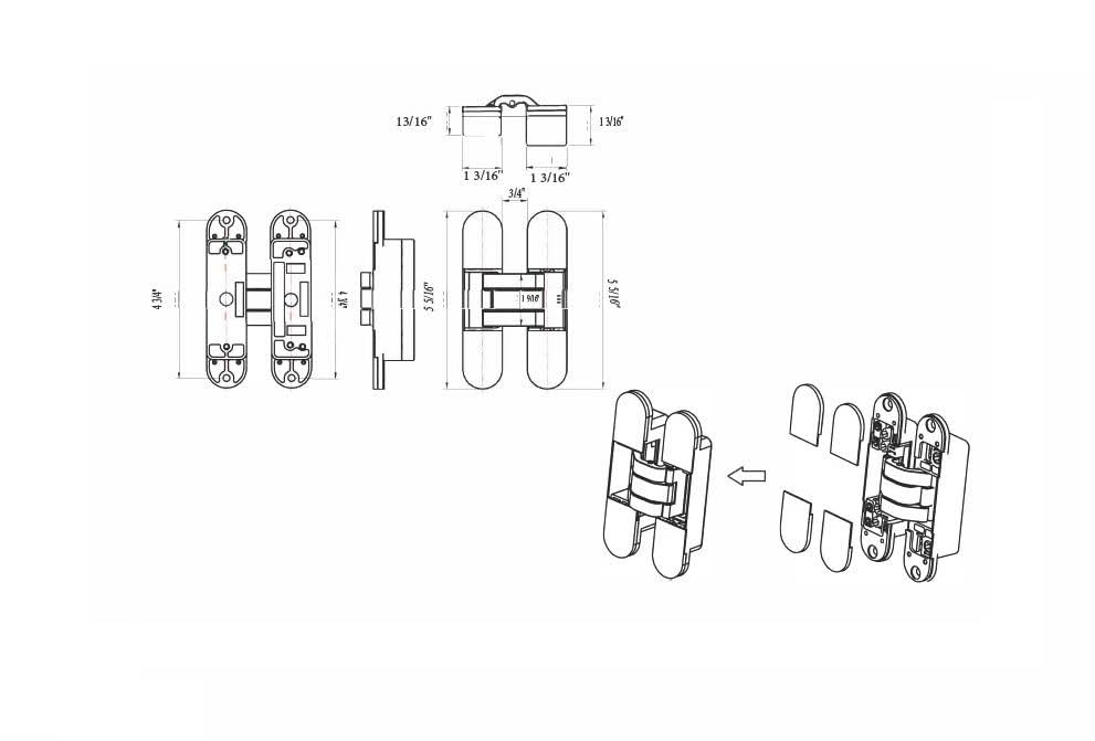 Villar Home Designs Hidden Invisible Concealed Door Hinge 3D 3-Way Adjustable 180 Degree Swing Finish: Black AJZQ06-15-BLK
