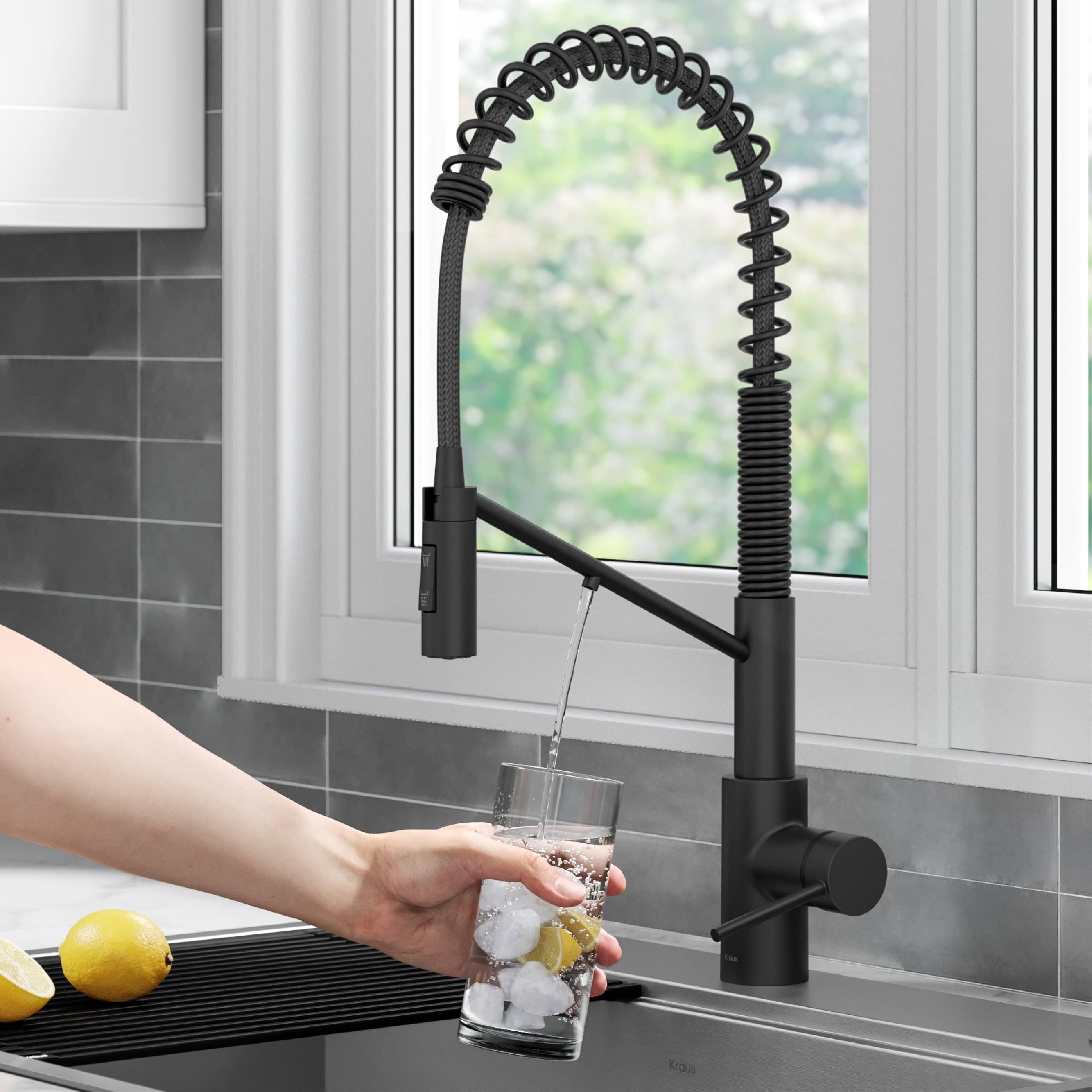 Kraus Oletto 2-in-1 Commercial Style Pull-Down Single Handle Water Filter Kitchen Faucet in Matte Black