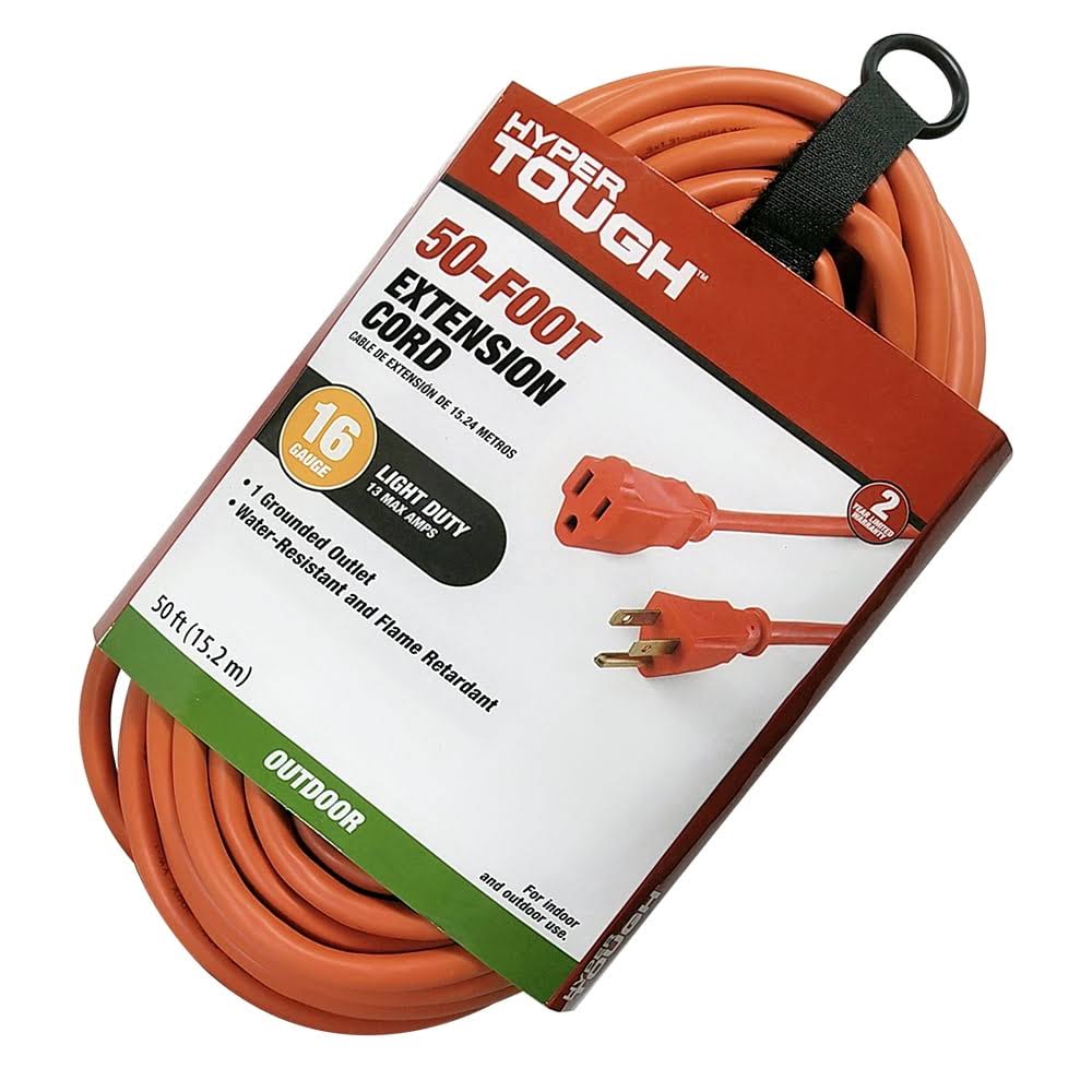 Hyper Tough 50ft 16AWG 3 Prong Orange Single Outlet Outdoor Extension Cord, Size: 50' 00034