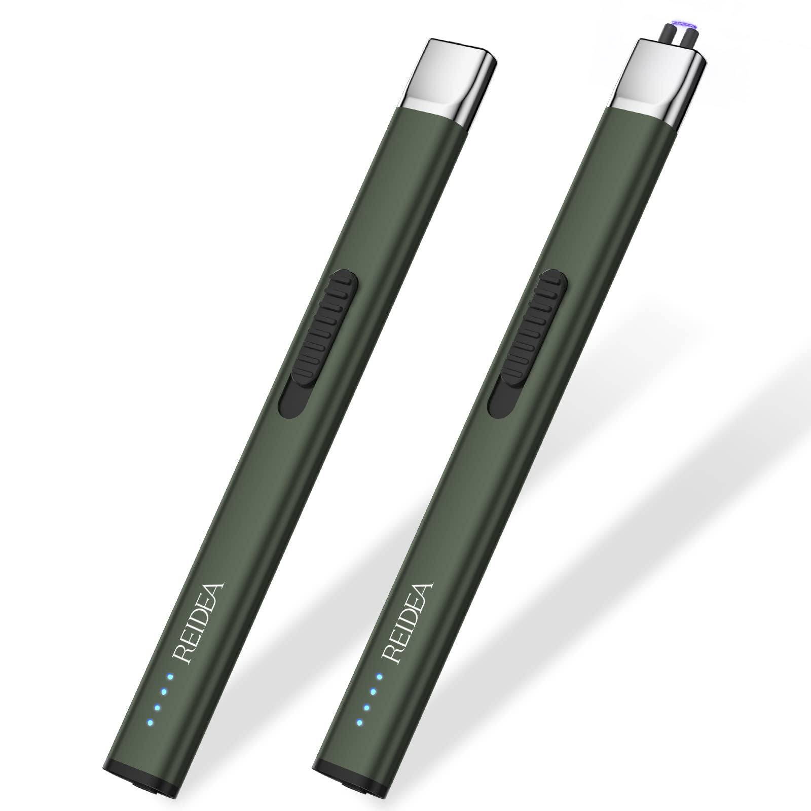 REIDEA Lighters 2 Pack R1 Flat Electronic Candle Lighter, Windproof Flameless USB Rechargeable Arc Lighter with Safe Button and Power Indicator for