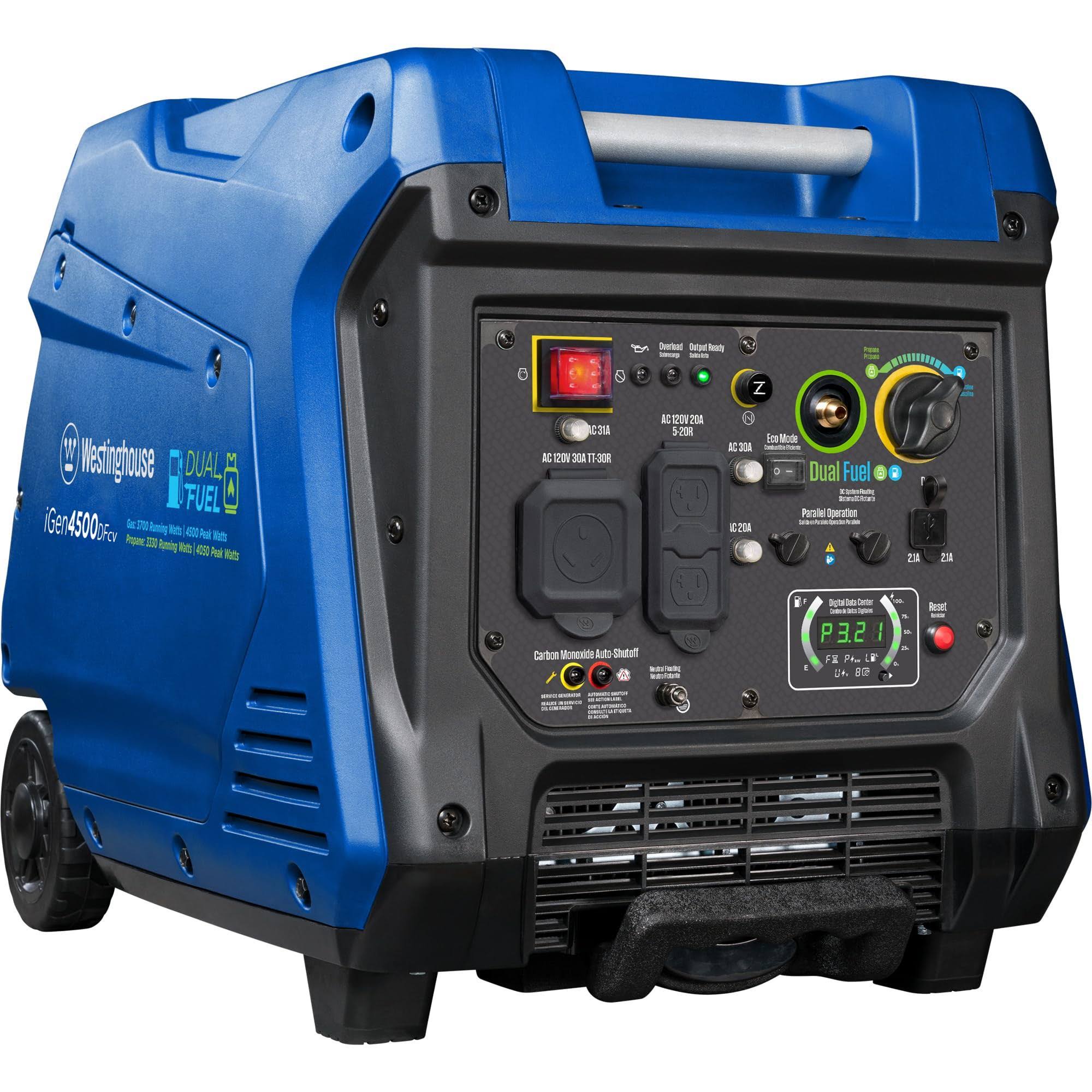 Westinghouse 4500 Watt Dual Fuel Recoil Start Portable Inverter Generator with Co Sensor