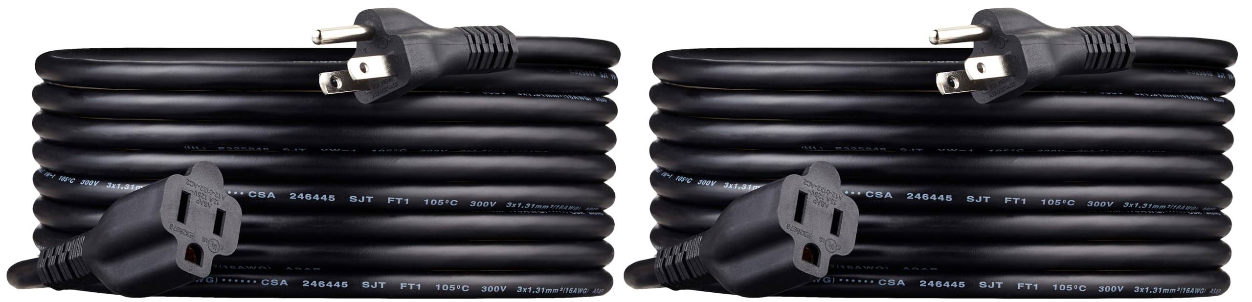 Amazon Basics Extension Cord, 13 Amps, 125V, 15 Foot, Black- Pack of 2