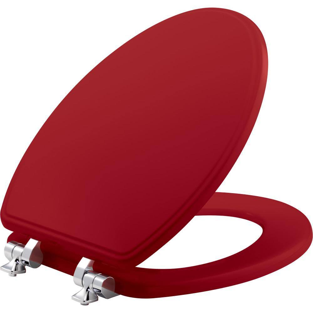Bemis Weston Slow Close Elongated Closed Front Enameled Wood Toilet Seat in Red Never Loosens Chrome Metal Hinge