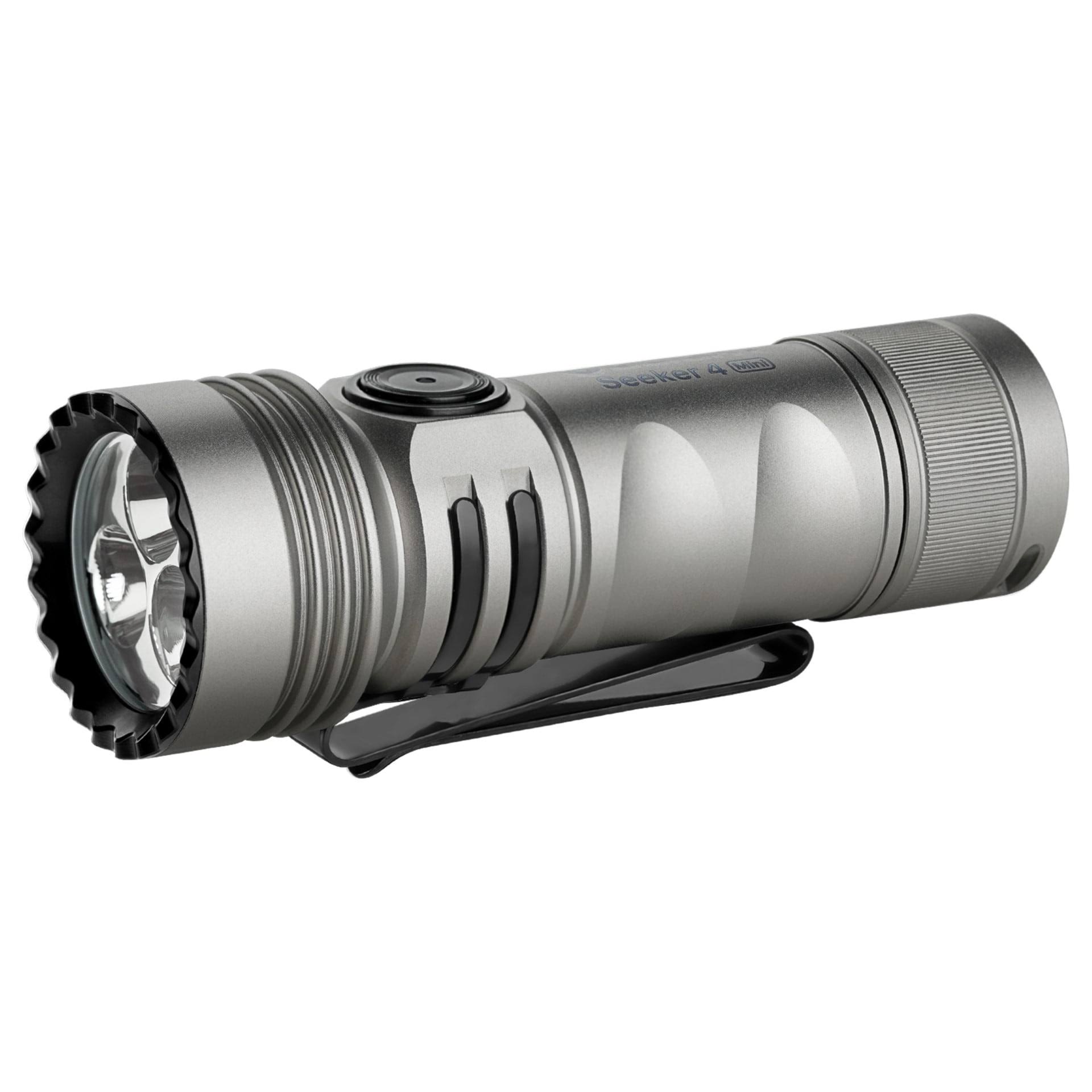 Olight Seeker 4 Mini White & UV Flashlight (Cool White Light, Titanium) with 120/600/1200 Lumens 5700-6700K Cool 365nm UV Inspection