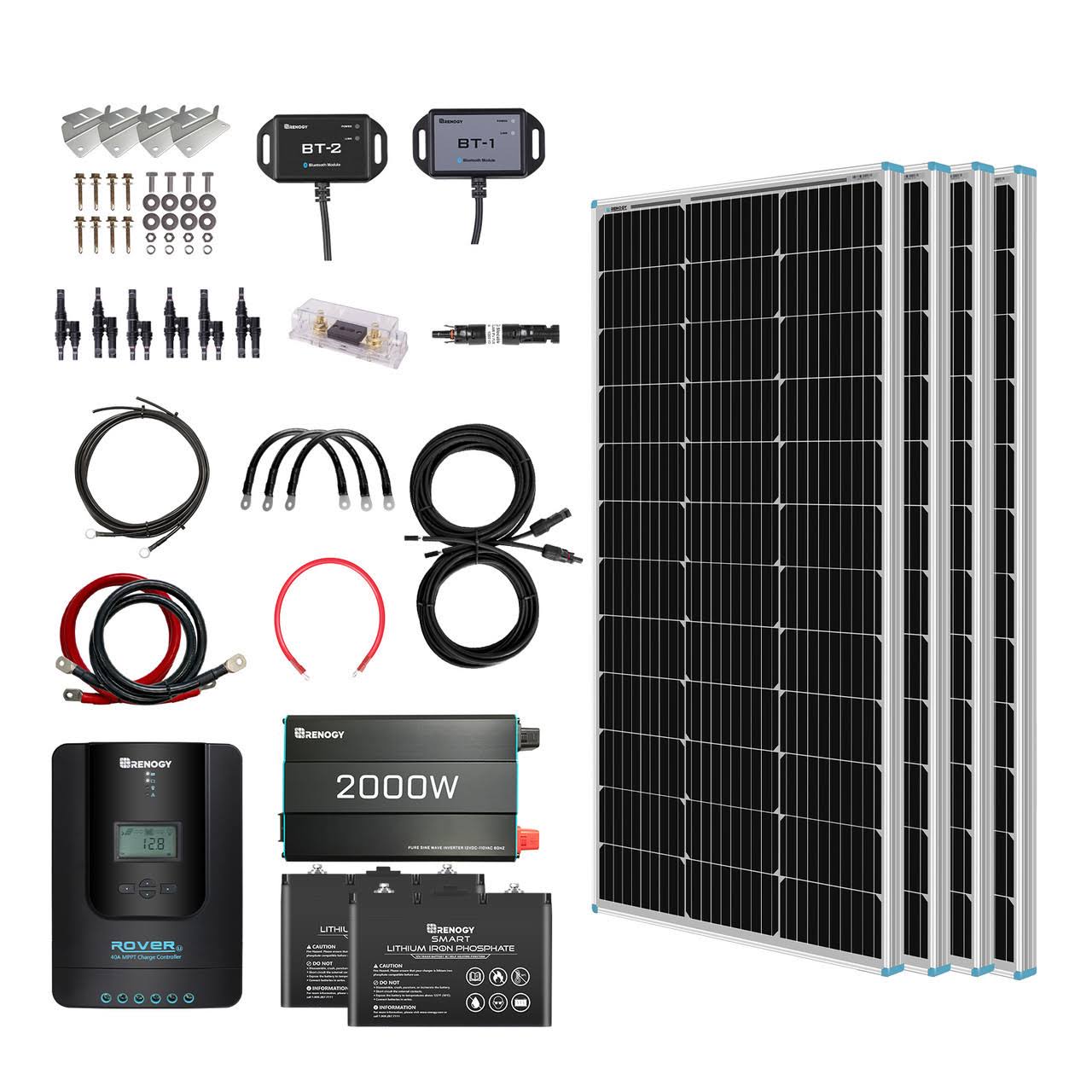400W 12 Volt Solar Kit w/ 2 Pcs 100Ah Deep-Cycle AGM/LiFePO4 Batteries