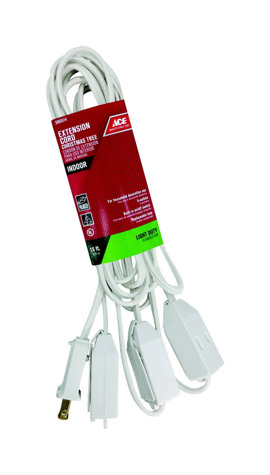 Ace Trading Extension Cord, 15', White