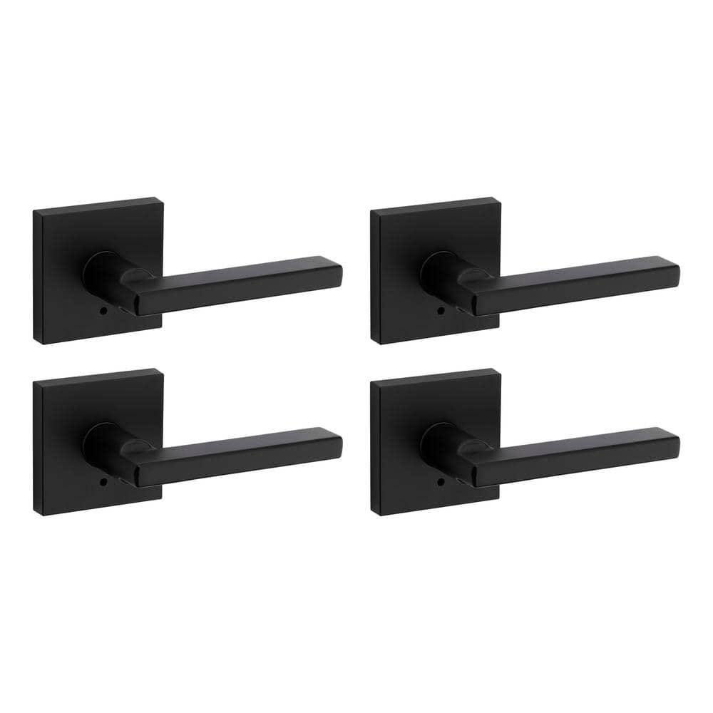 Halifax Square Matte Black Bed/Bath Door Lever (4-Pack) with Lock