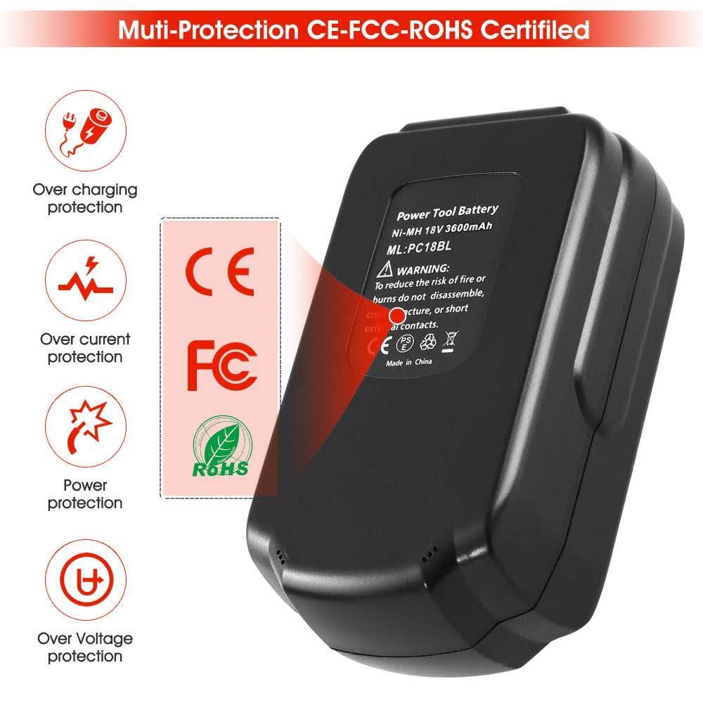 3.6Ah Ni-MH PC18B Replacement for Porter Cable 18V Battery Pcc489n PC18BLEX Pcmv
