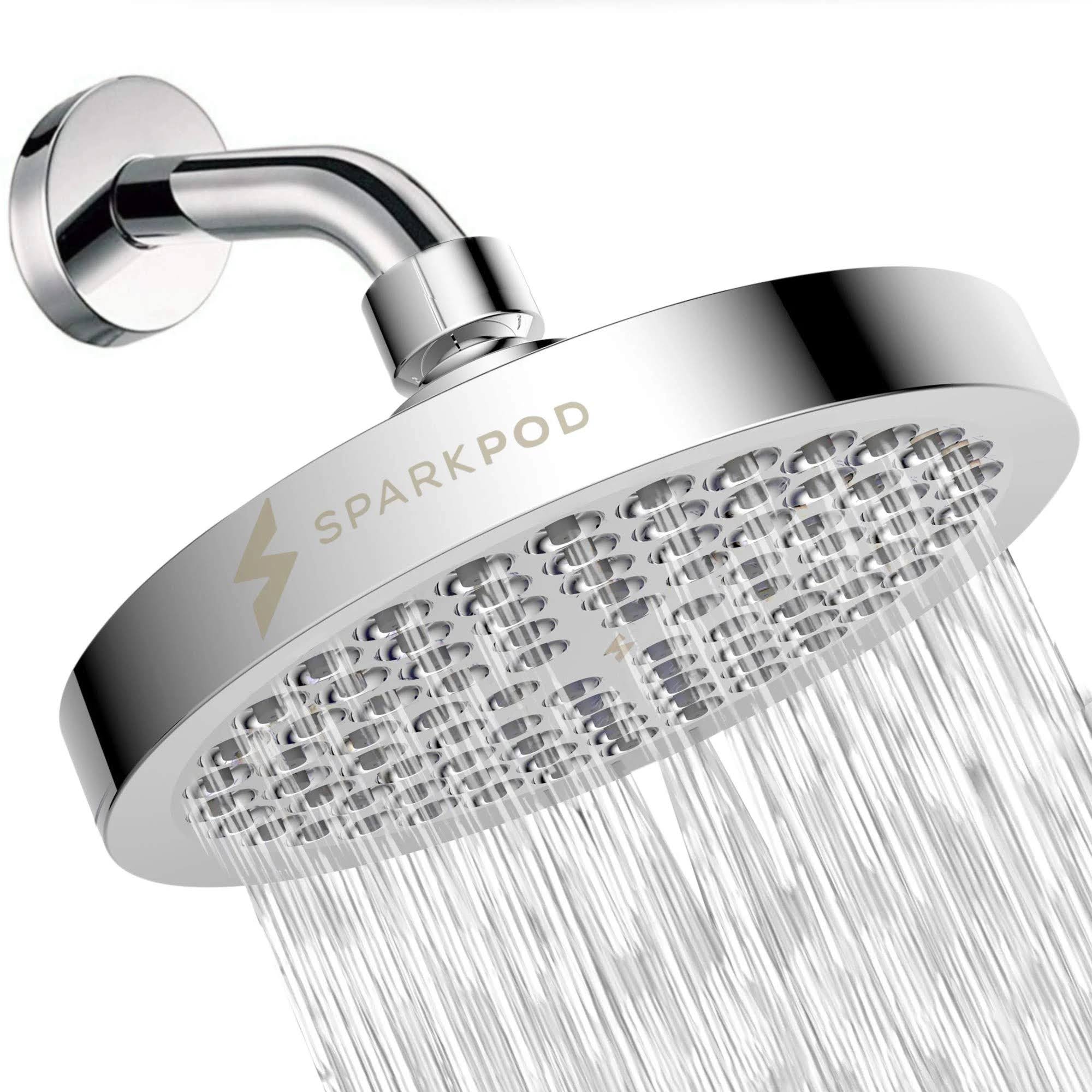 SparkPod Shower Head- High Pressure Rain- Luxury Modern Chrome Look Easy Tool