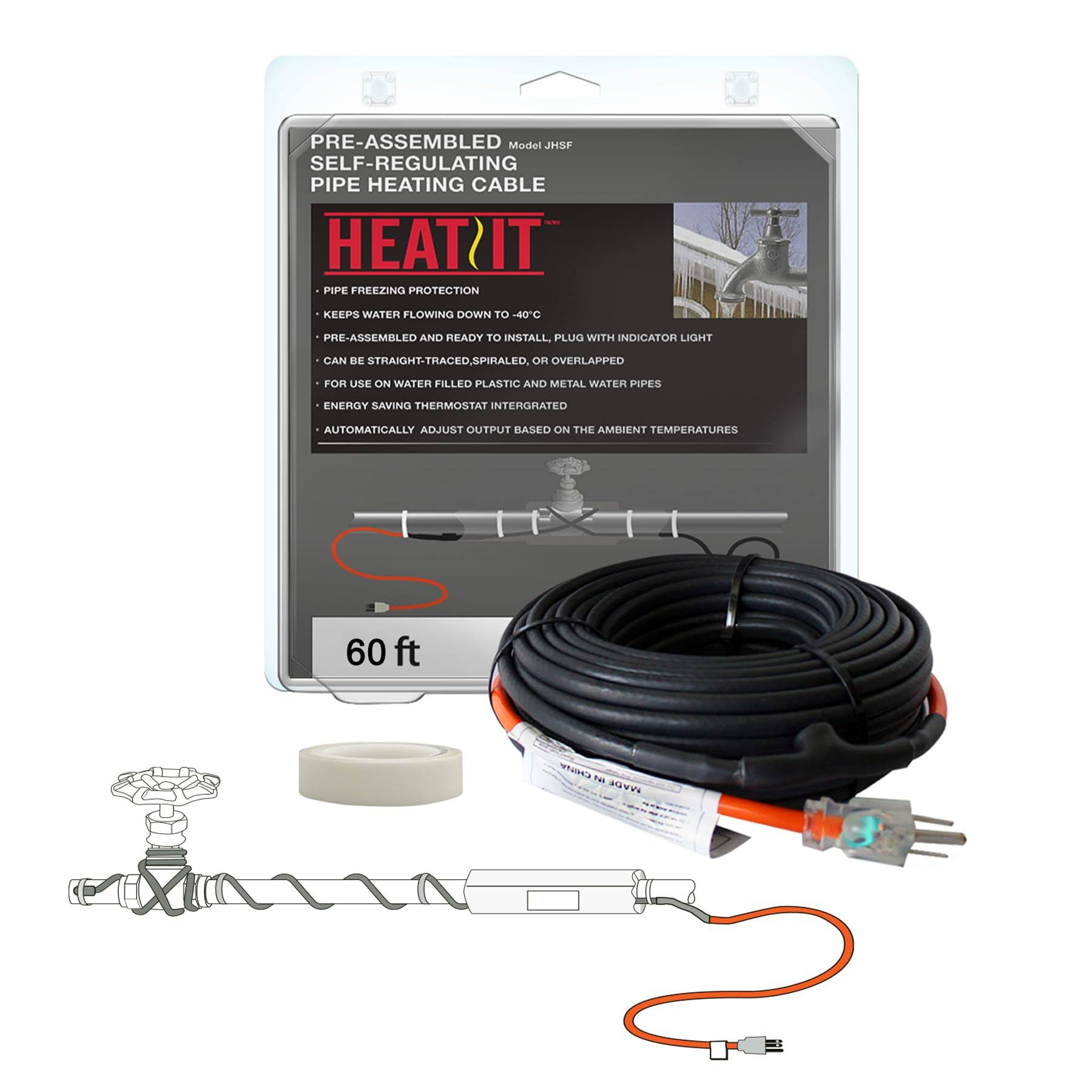 HEATIT JHSF 60-Feet 120V Self Regulating Pre-Assembled Pipe Heating Cable
