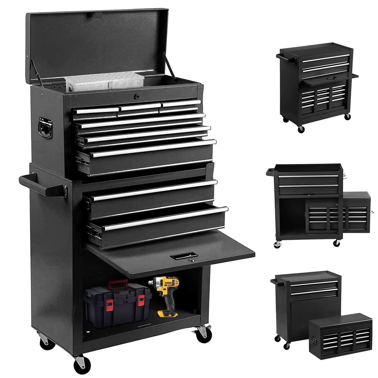 JD Trading 8-Drawer Rolling Tool Chest 2 in 1 High Capacity Tool Box Detachable Organizer Tool Storage Cabinet with 4 Wheels & Lockable Lined