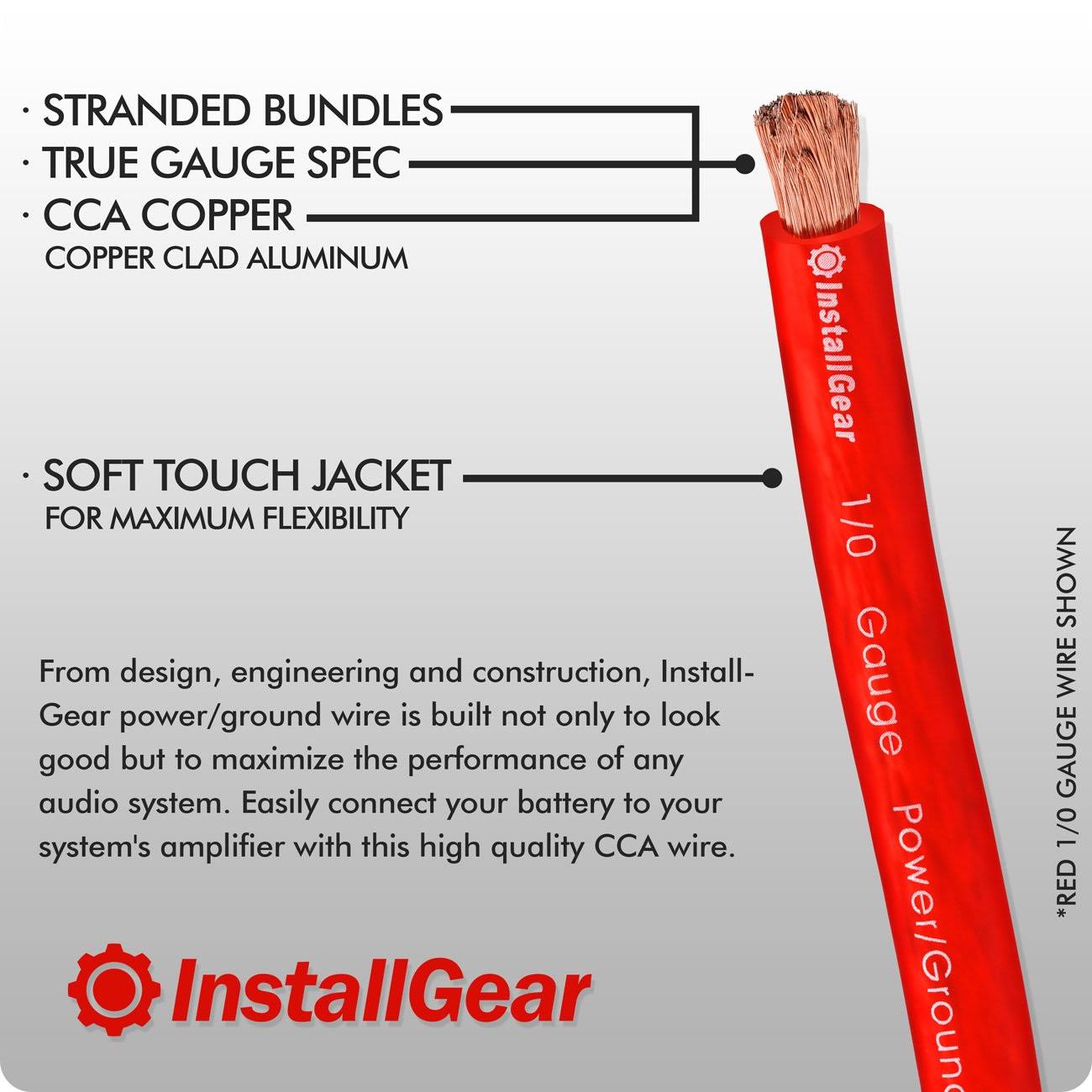 InstallGear 10 Gauge Red 25ft Power/Ground Wire True Spec and Soft Touch Cable