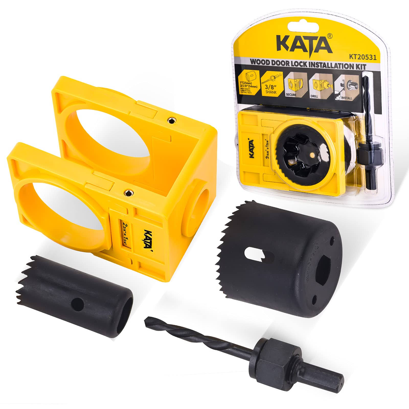 Kata- Door Lock Installation Kit for Wooden Doors with Guide Template, Door Lock Hole Saw, Carbon Steel, Black
