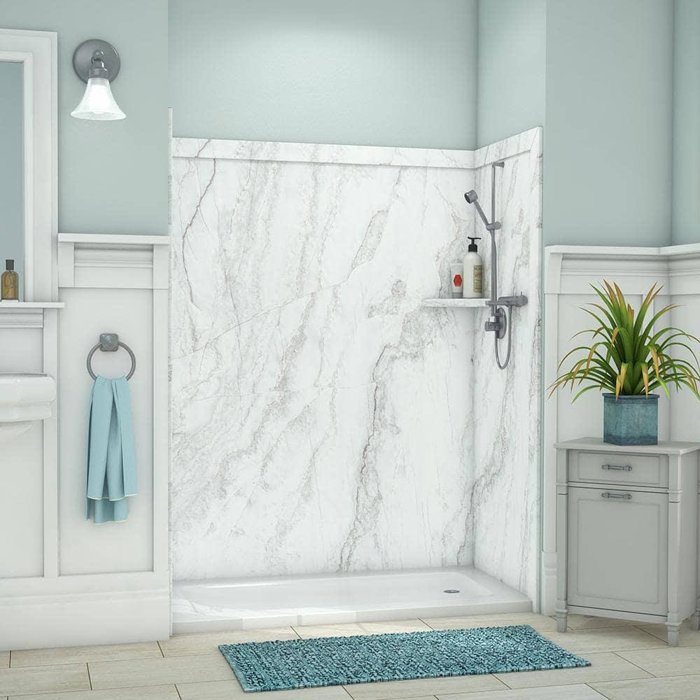 FlexStone Royale 36 in. x 60 in. x 80 in. 11-Piece Easy Up Adhesive Alcove Bathtub/Shower Wall Surround in Calypso