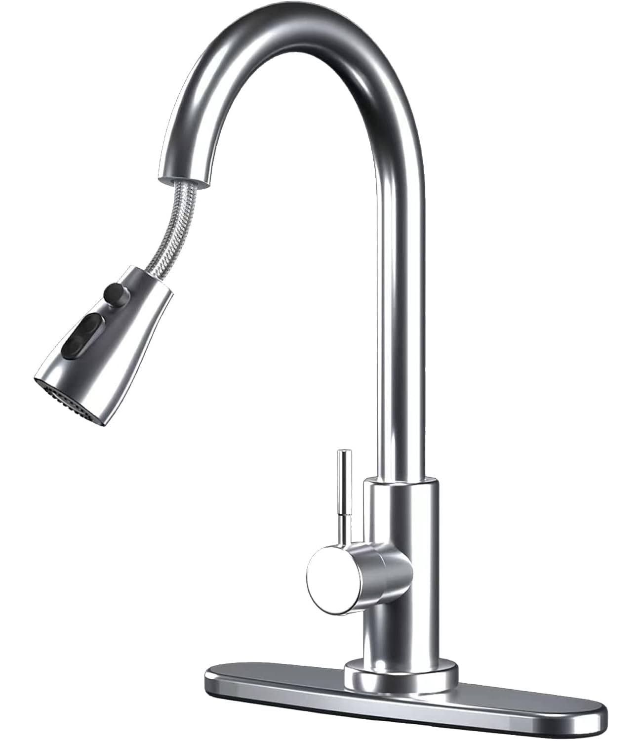 RBSTOSTO Kitchen-Faucets,Kitchen Faucet with Pull Down Sprayer-Out Kitchen Sink Offers Efficient Cleaning for-With Deck Plate 16 Inches-Stainless