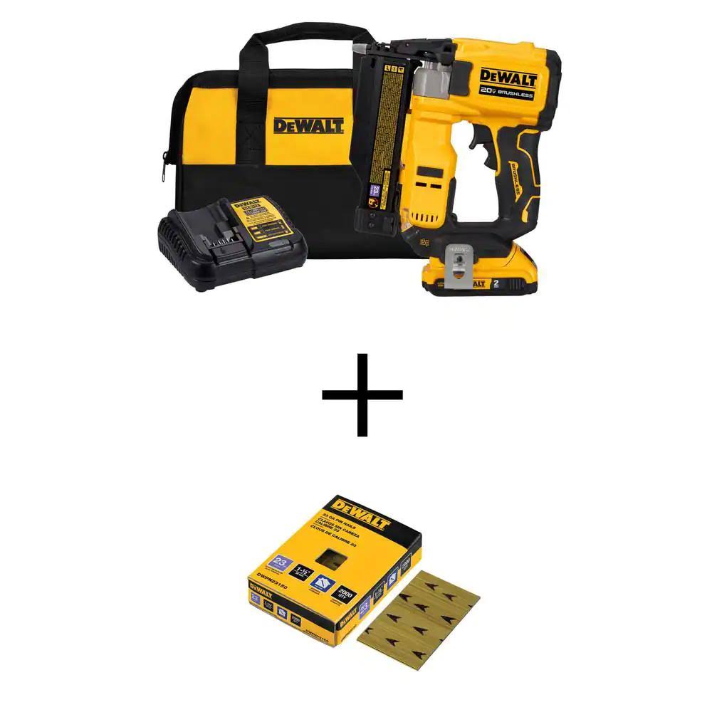DeWalt Atomic 20V Max Lithium Ion Cordless 23 Gauge Pin Nailer Kit and 1 1/2 in. x 23 Gauge Pin Nails 2000 Pieces