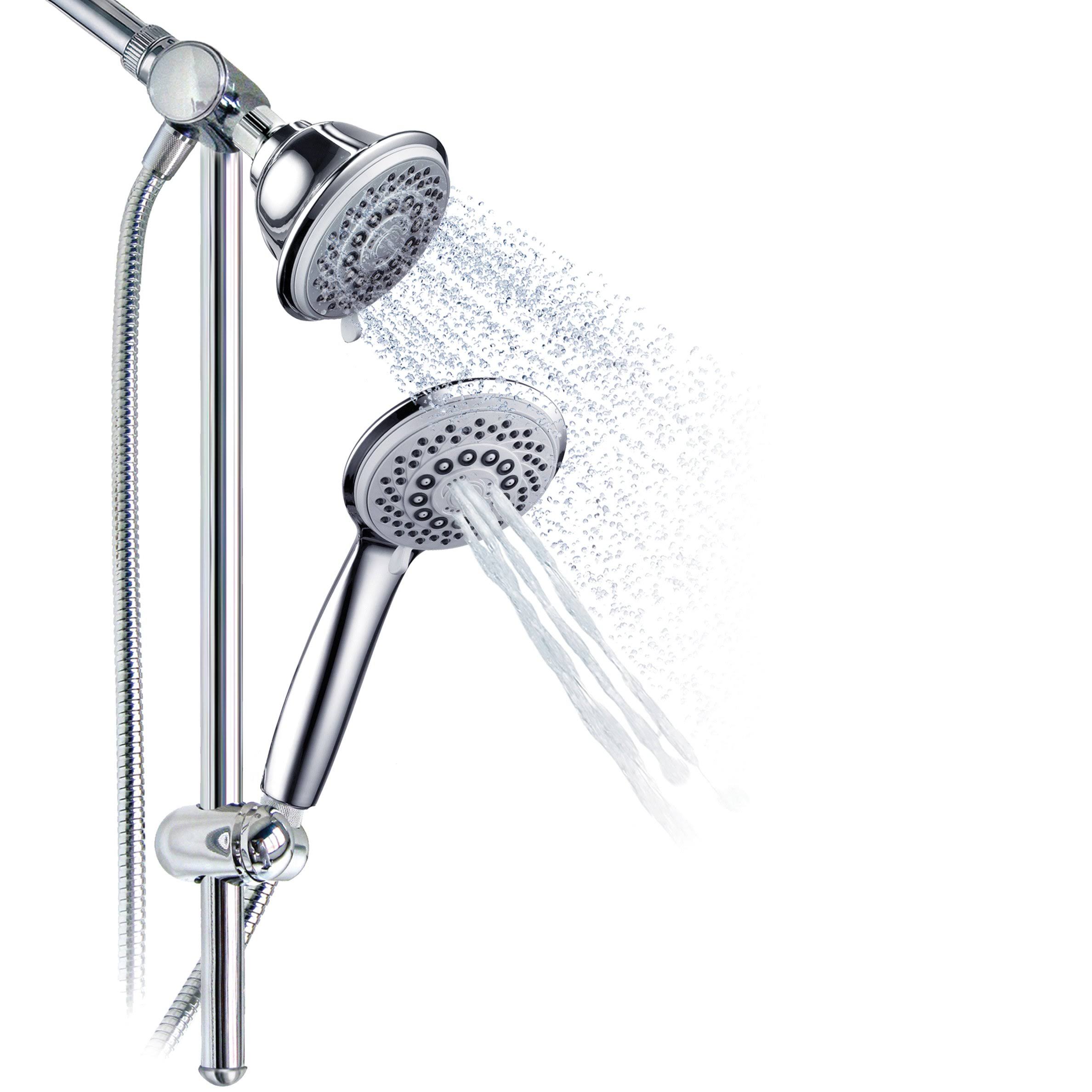 HotelSpa Instant-Mount Drill-Free Height/Angle Adjustable 30-Setting SpiralFlo 3-Way Shower Head / Handheld Showerhead Slide Bar