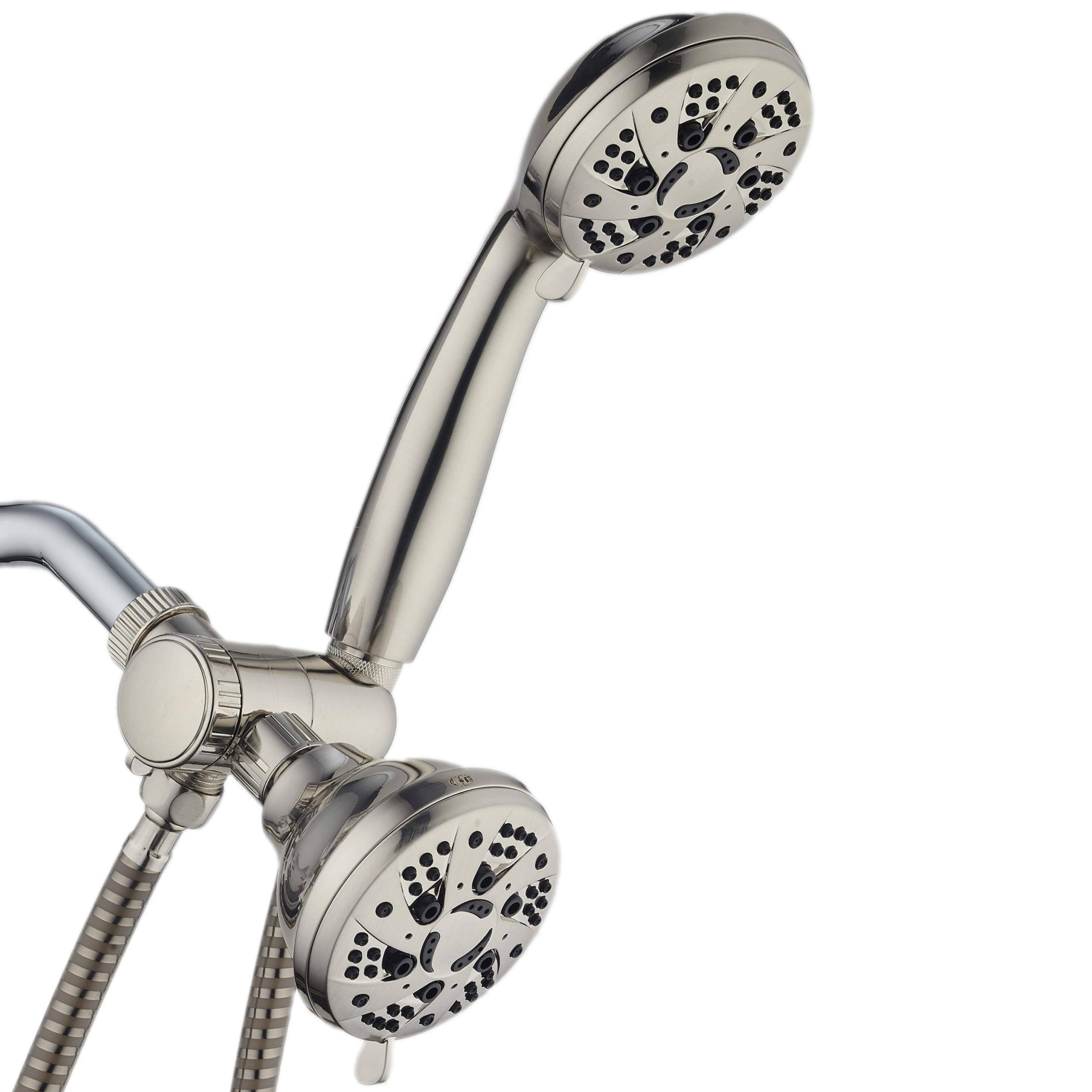 AquaDance Brushed Nickel High Pressure 3-Way 48-Setting Rain- Handheld Shower Head Combo- Angle Adjustable Anti-Clog Jets Tool