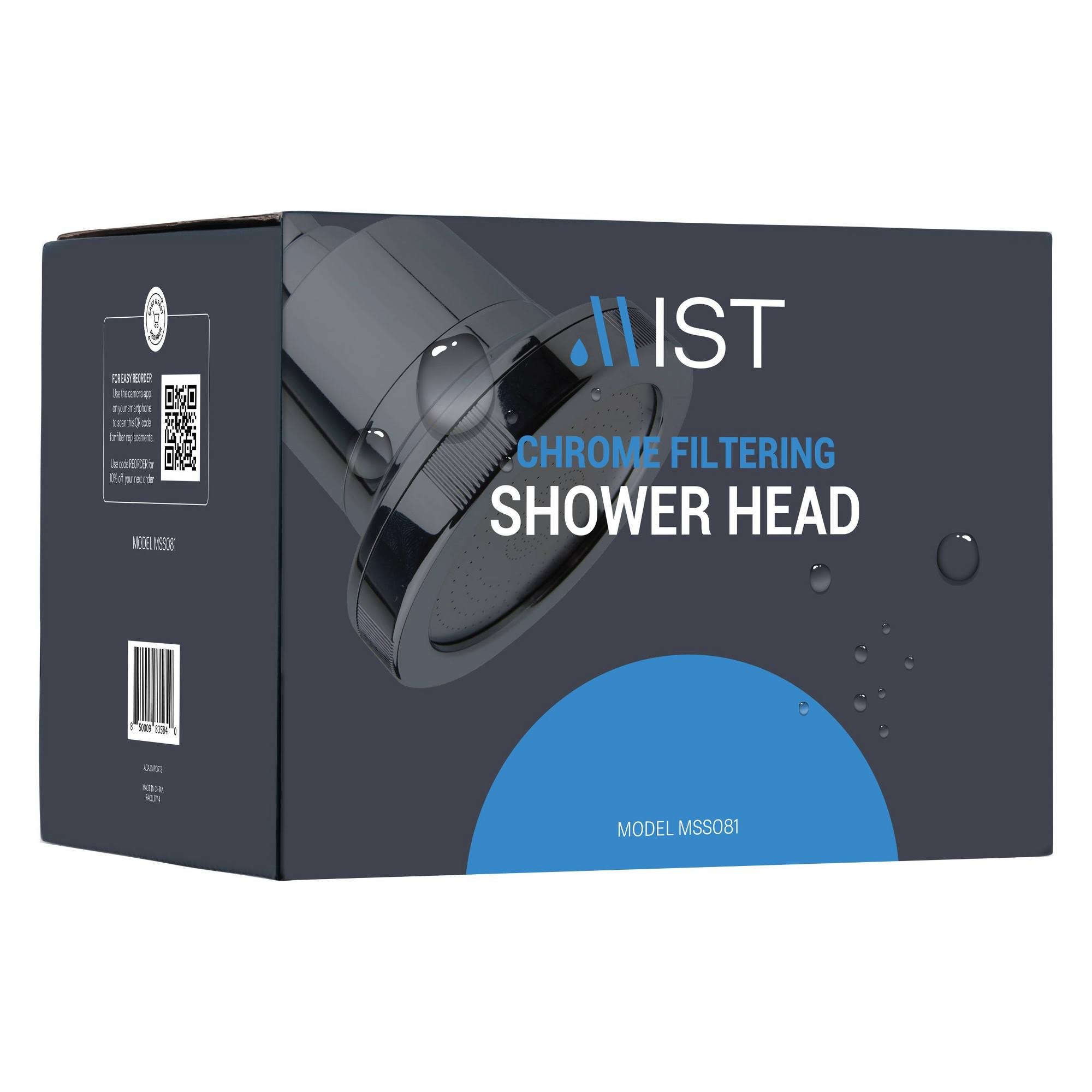 Mist Chrome Shower Head with Replaceable Filter 15 Stage Filtration, Removes Chlorine & Bad Odor, Silver