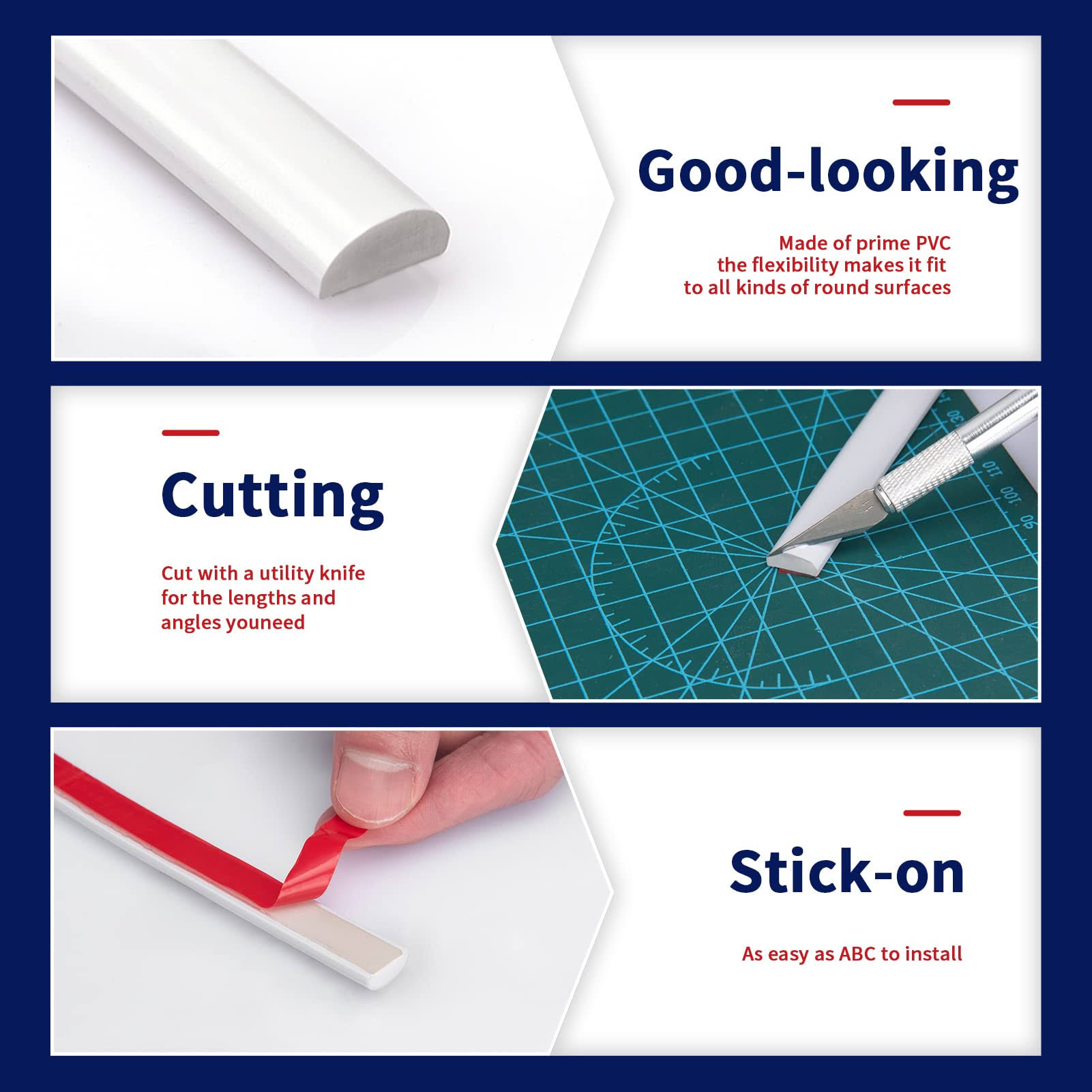 Art3dwallpanels 10 ft Flexible Peel and Stick Trim Molding for Backsplash Tile Edge, Self-Adhesive Wall Trim for Corner Decor(White)