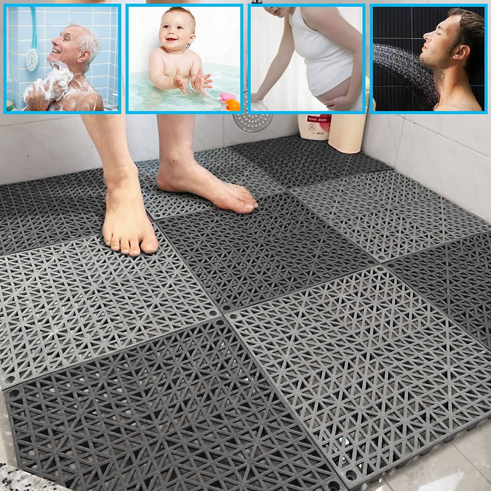 Fengwu 12 Pack 12 x 12 Interlocking Rubber Bathroom Flooring Tiles Non-Slip Splicing Waterproof Mat Modular Interlocking Cushion