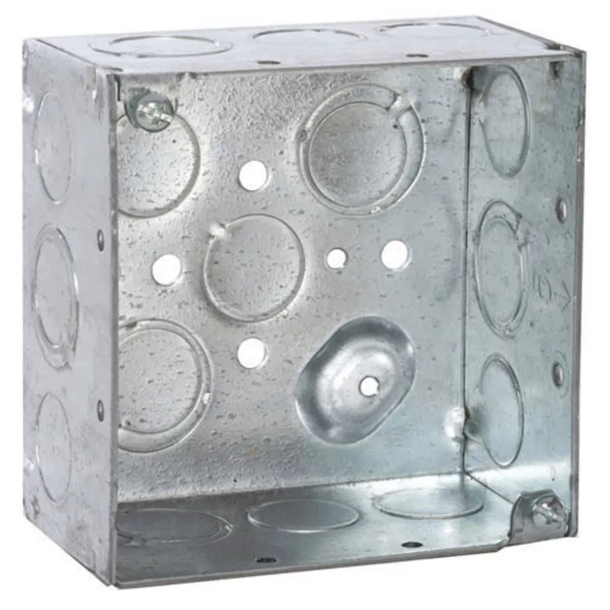 Raco 8232 2-1/8 in. Deep, 1/2 in. and 3/4 in. Side Knockouts, Welded 4 in. Square Electrical Box, 1-Pack, Gray