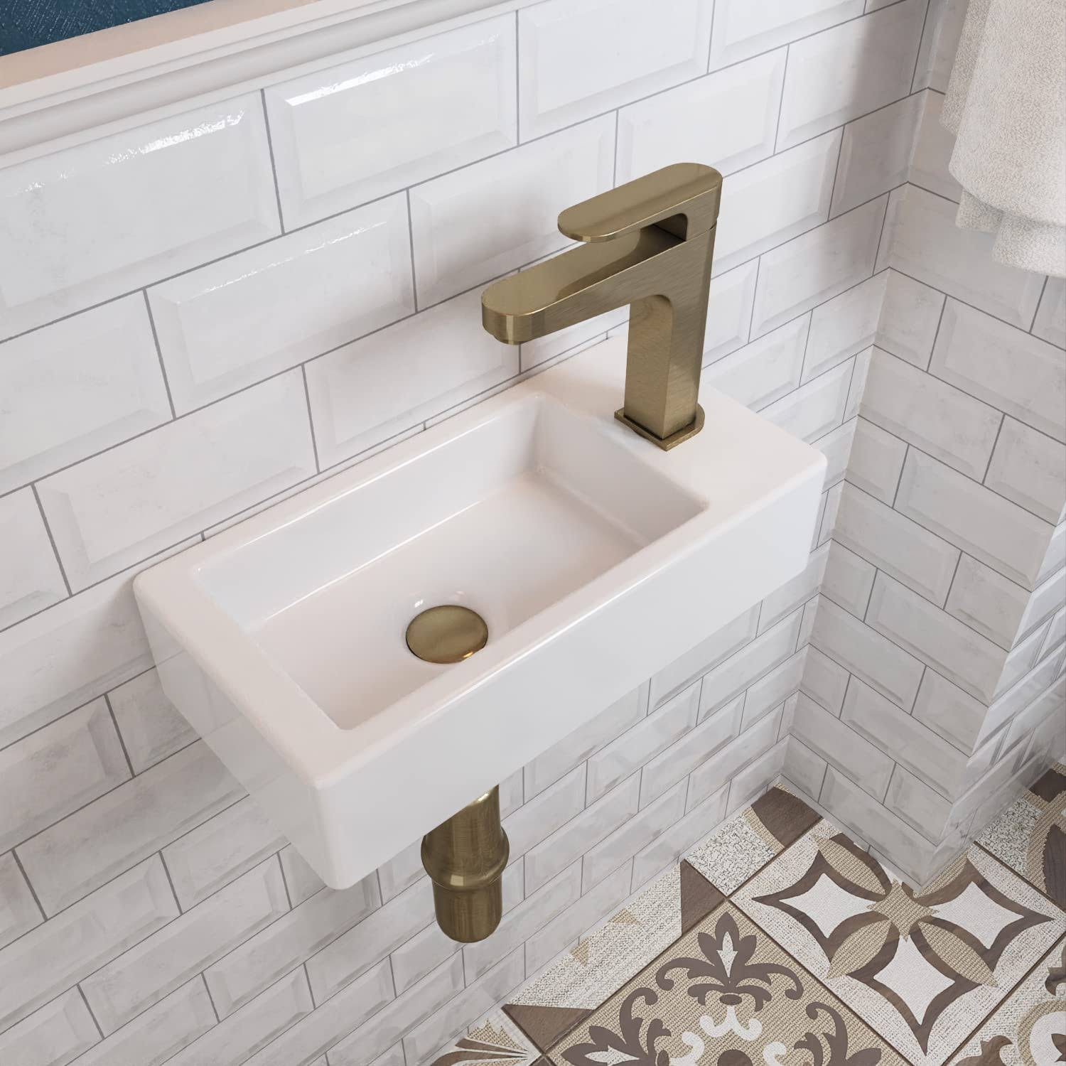 DeerValley Rectangular Right Hand Wall Mount Ceramic Bathroom Sink in White- DV-1V081R