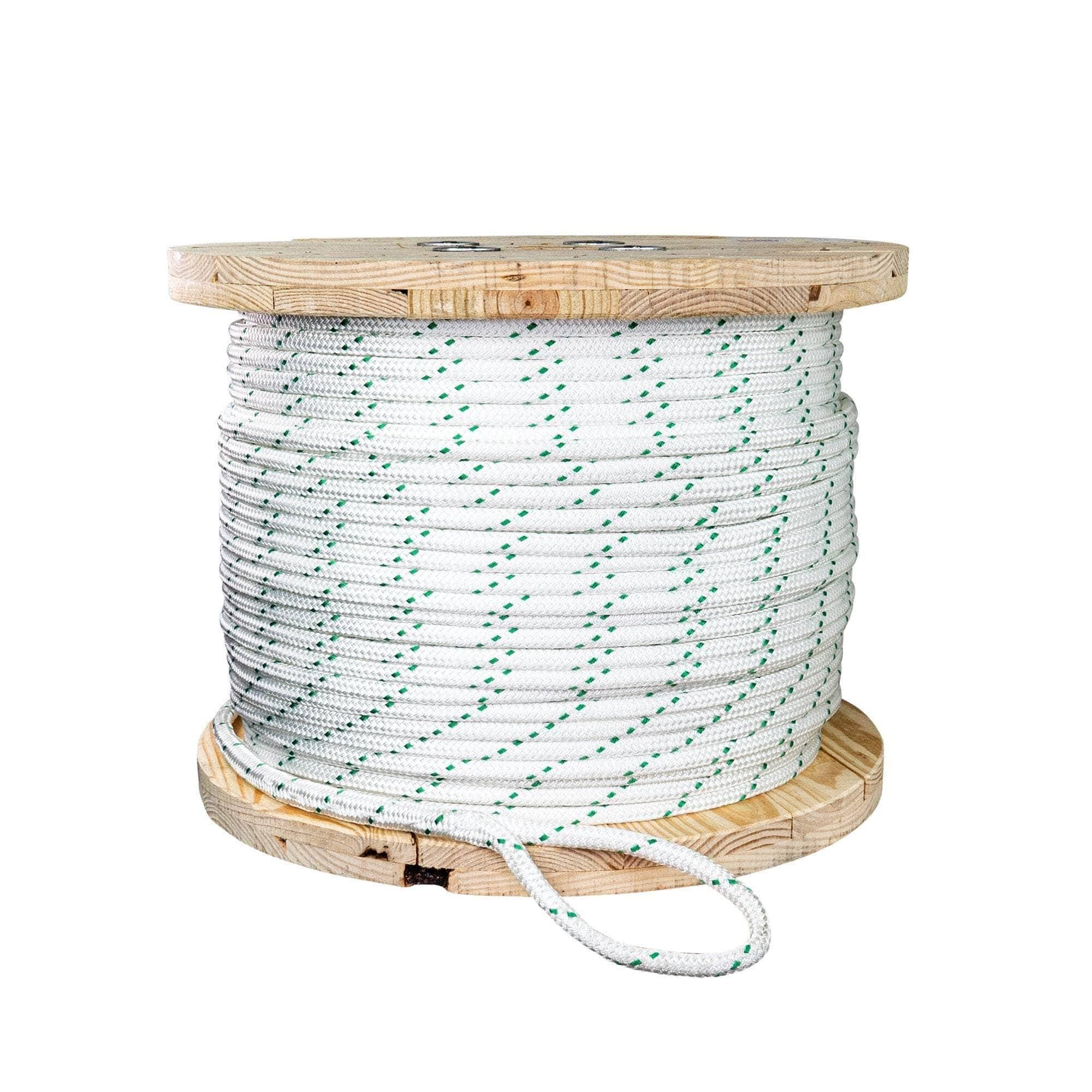 Double Braid Polyester Pulling Rope | 1/4 in | 1200 ft | White with Green Tracers | Rope & Cord Superstore | Sgt Knots