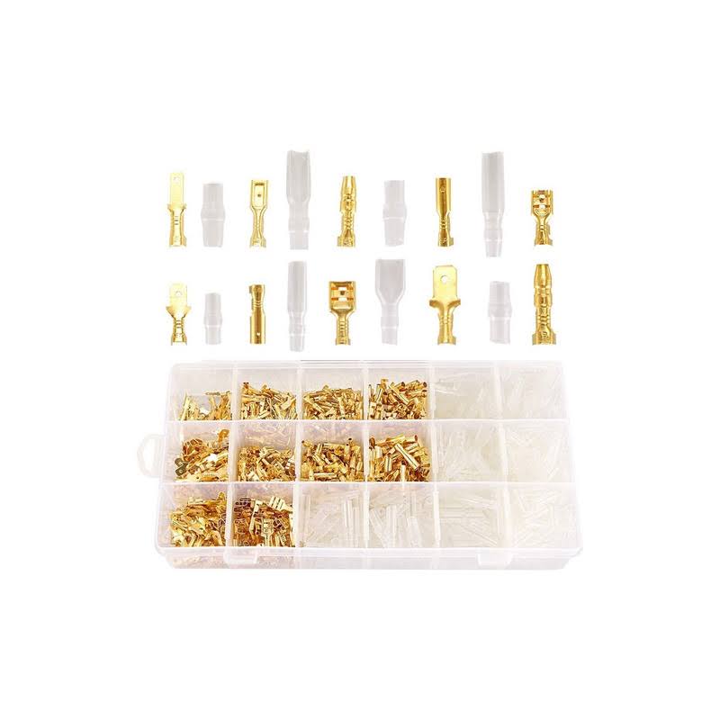 Wire Terminal Crimping Tool Kit, Qibaok Ratcheting Wire Crimper AWG 22-16(0.5-1.5mm2) with 500pcs Female Male Spade Connectors & Bullet Connectors