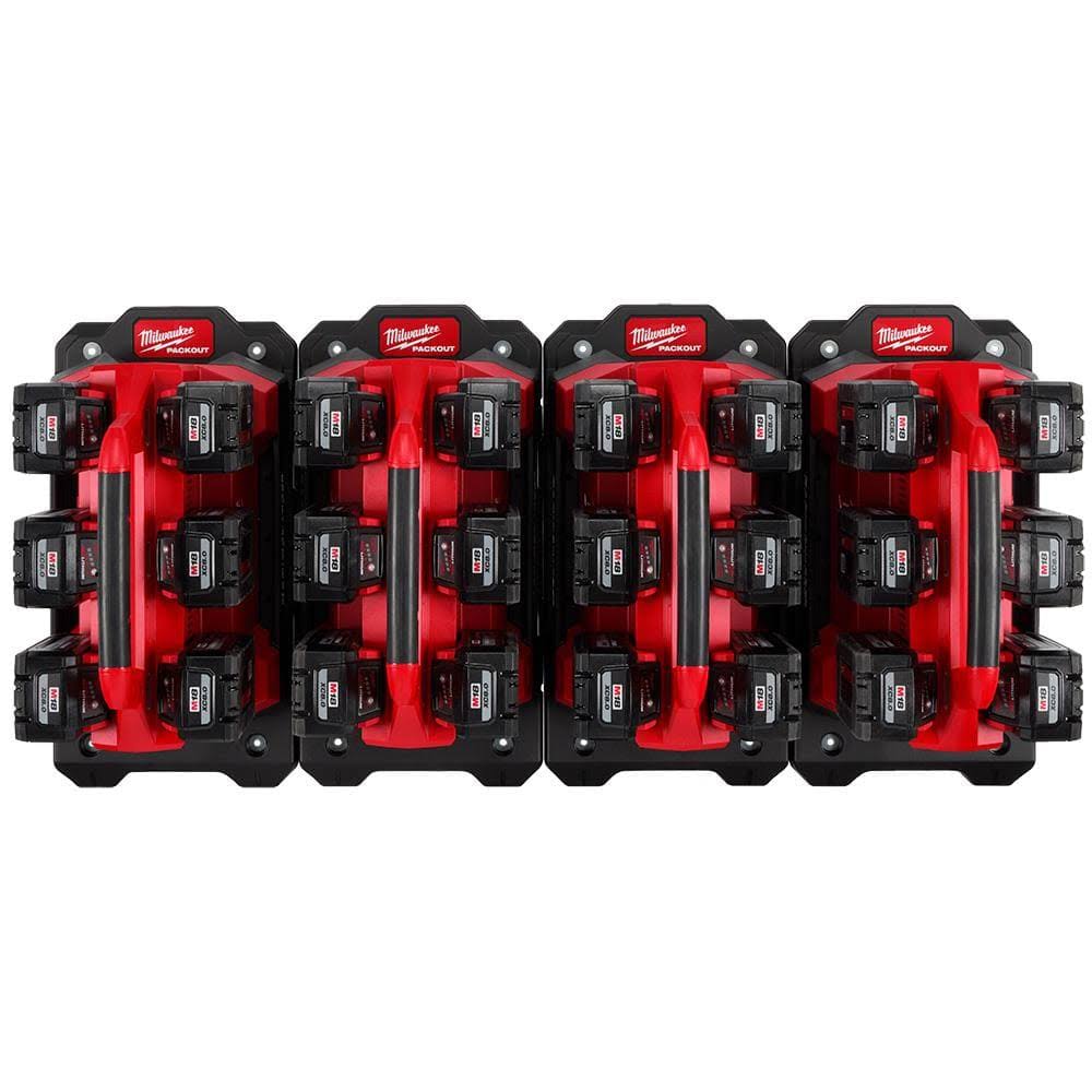 Milwaukee M18 18V Lithium-Ion PACKOUT 6-Port Rapid Charger (4) W/(4) Mounting Plates & (24) 8.0 Ah Batteries