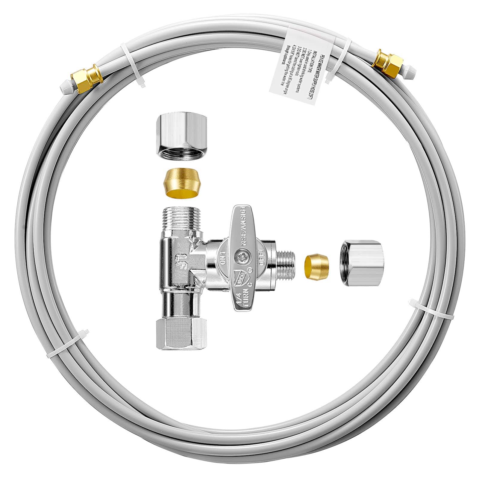 Refrigerator Water Line Kit- 25ft Ice Maker Tubing with Tee Stop Valve,Flexible Hose with 1/4