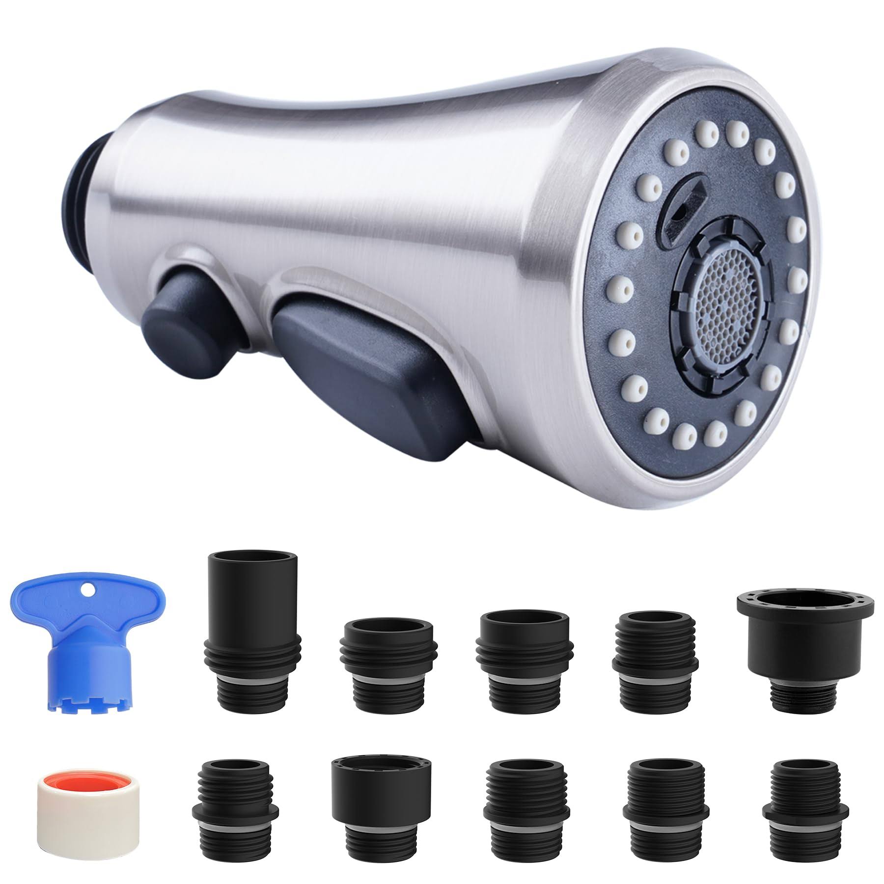 Hibbent Pull Down Spray Head for Kitchen Faucet, 3-Function Kitchen Sink Spray Nozzle with 10 Adapters, Faucet Head Replacement Compatible with Moen,