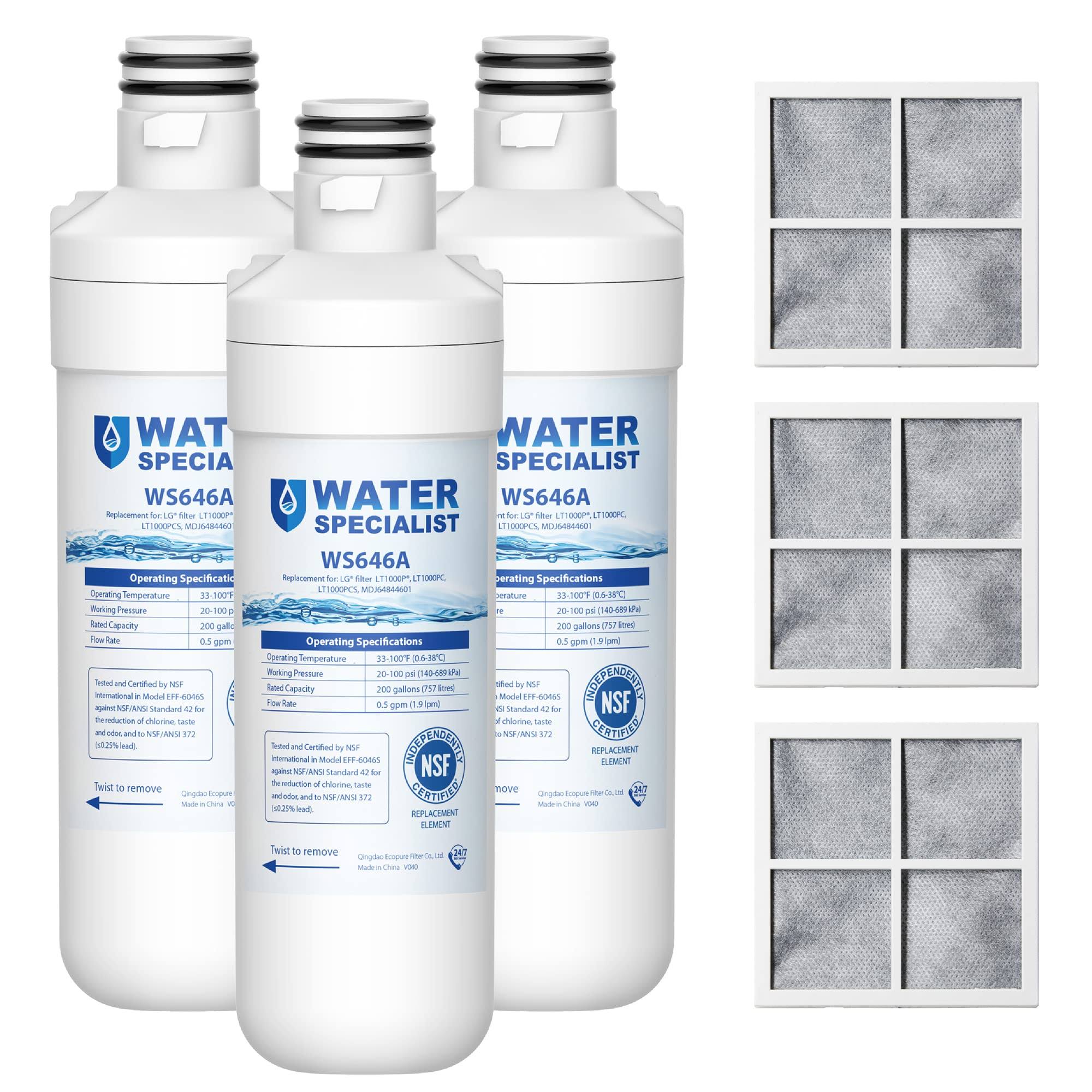 Waterspecialist LT1000PC ADQ747935 MDJ64844601 NSF Certified Refrigerator Water Filter and Air Filter, Replacement for LG LT1000P , LT-1000PC and
